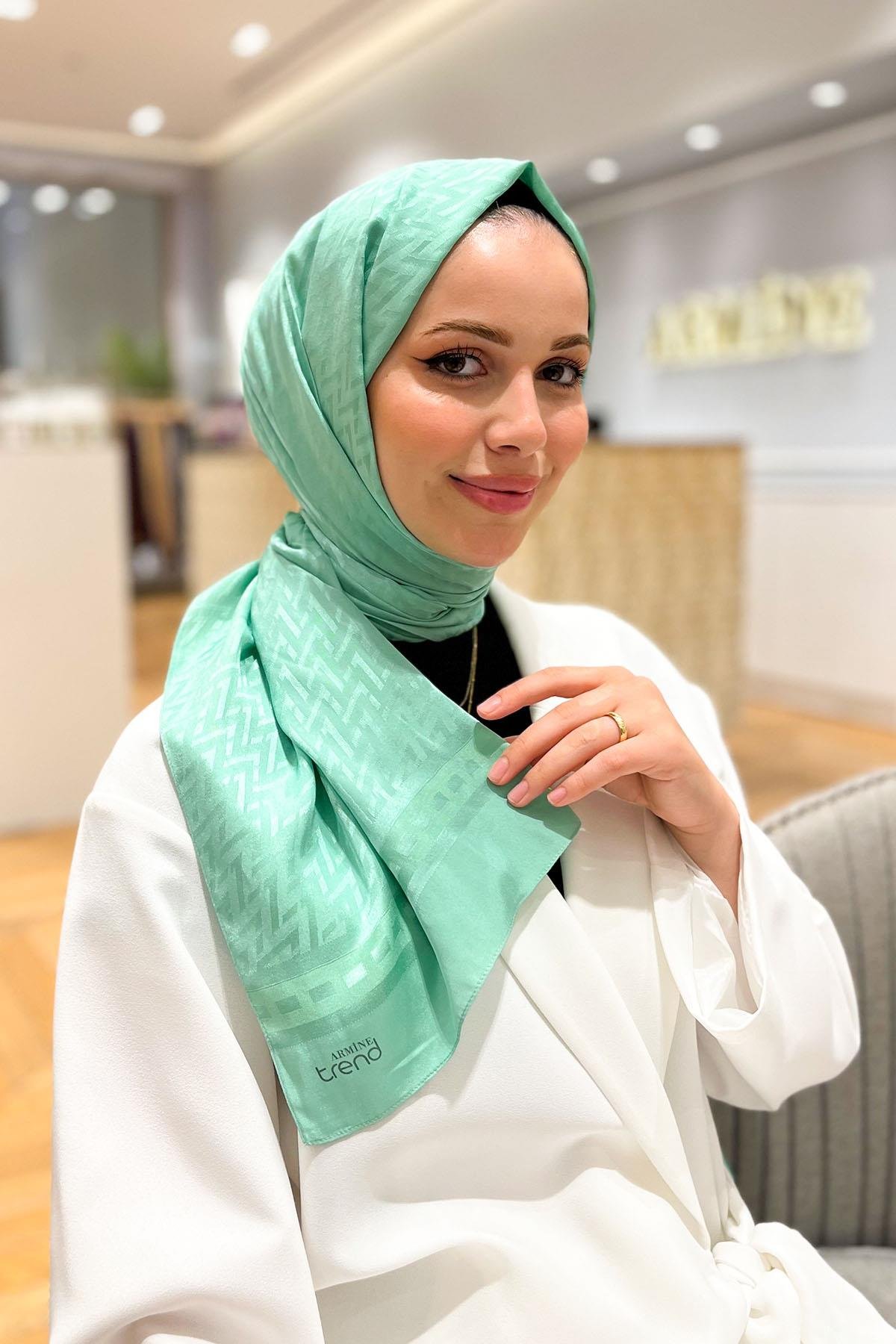 Armine Zikzak Desen, Pamuk Jakarlı, Diamond Şal - DIA7-4825 - Su Yeşili