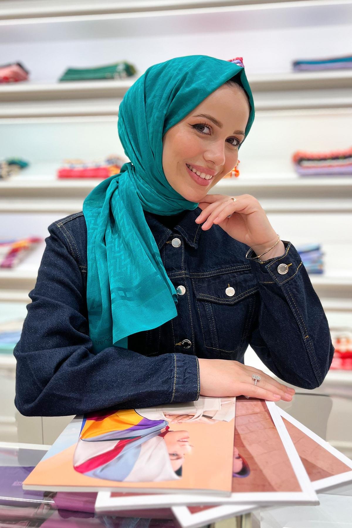 Armine Zikzak Desen, Pamuk Jakarlı, Diamond Şal - DIA7-4821 - Turkuaz