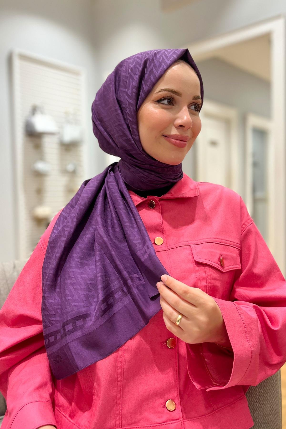 Armine Zikzak Desen, Pamuk Jakarlı, Diamond Şal - DIA7-21086 - Mor