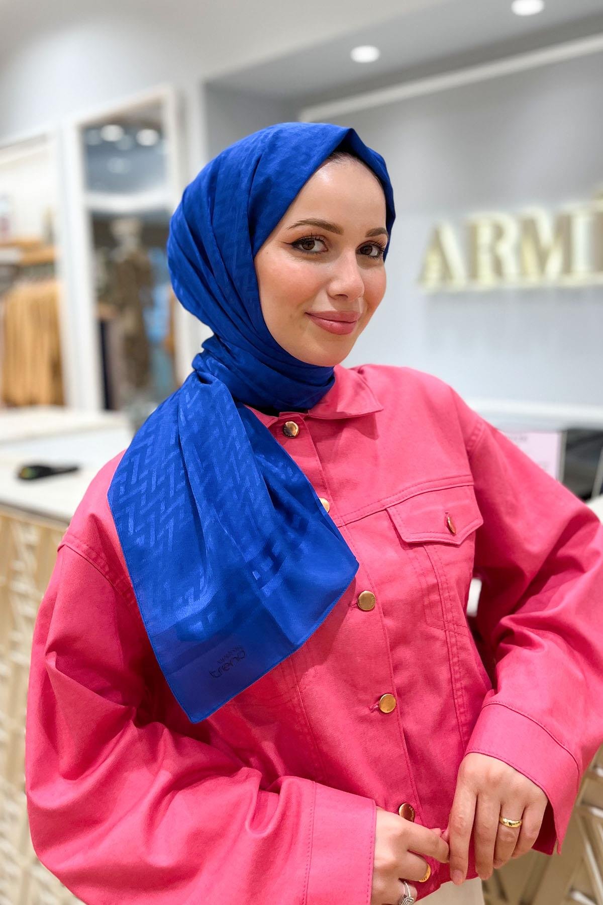 Armine Zikzak Desen, Pamuk Jakarlı, Diamond Şal - DIA7-4824 - Saks Mavisi