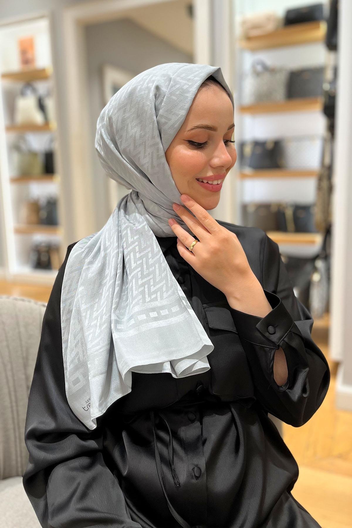 Armine Zikzak Desen, Pamuk Jakarlı, Diamond Şal - DIA7-23018 - Gümüş