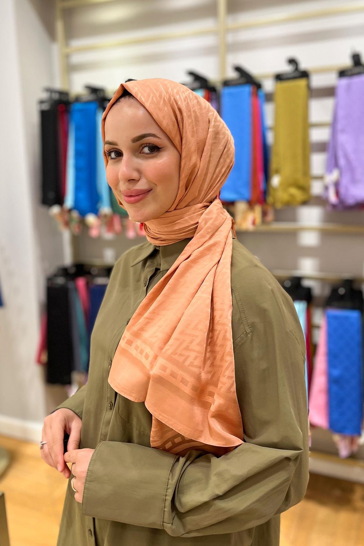 Armine Zikzak Desen, Pamuk Jakarlı, Diamond Şal - DIA7-4828 - Yavruağzı