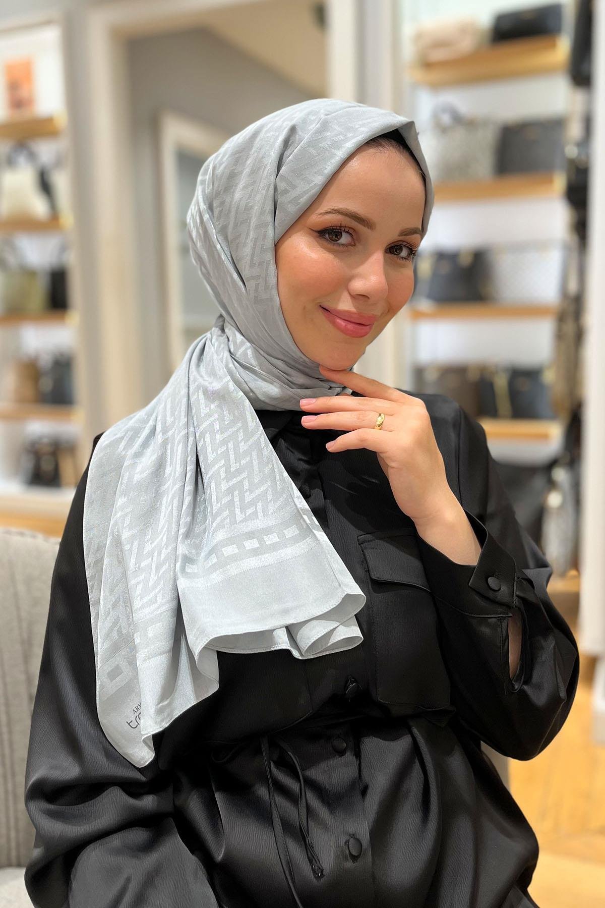 Armine Zikzak Desen, Pamuk Jakarlı, Diamond Şal - DIA7-23018 - Gümüş