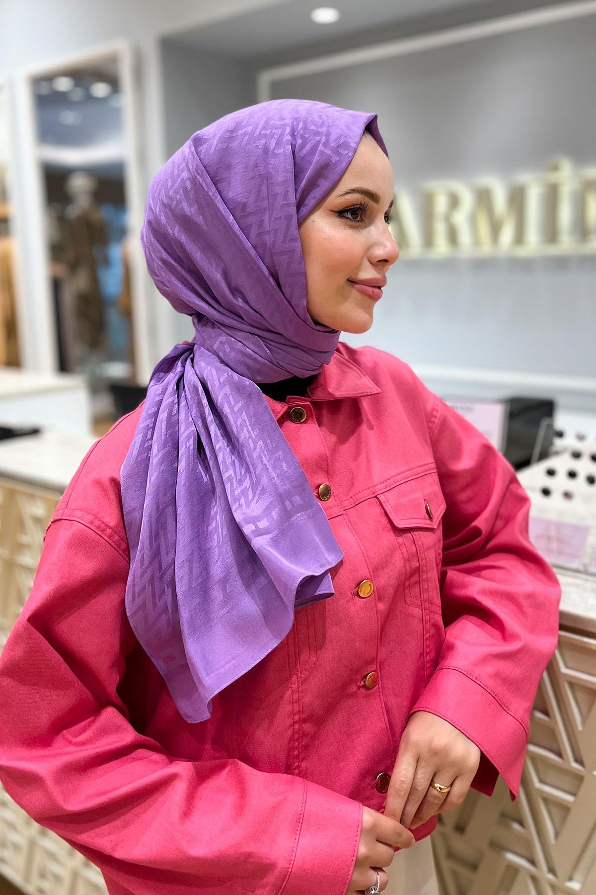 Armine Zikzak Desen, Pamuk Jakarlı, Diamond Şal - DIA7-4822 - Eflatun