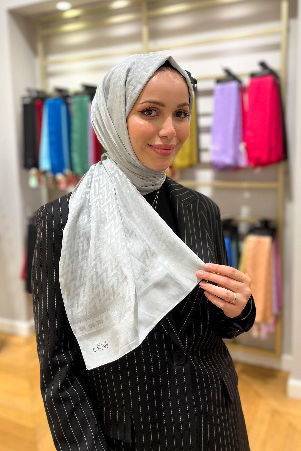 Armine Zikzak Desen, Pamuk Jakarlı, Diamond Şal - DIA7-4817 - Gri