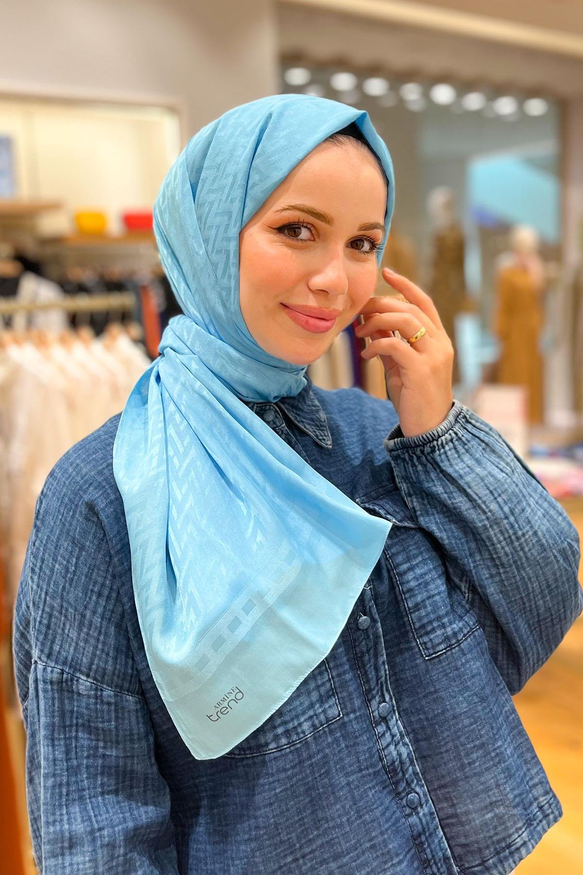 Armine Zikzak Desen, Pamuk Jakarlı, Diamond Şal - DIA7-4830 - Bebe Mavisi