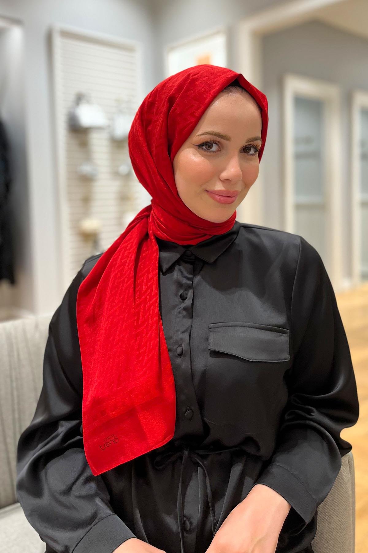 Armine Zikzak Desen, Pamuk Jakarlı, Diamond Şal - DIA7-4831 - Kırmızı