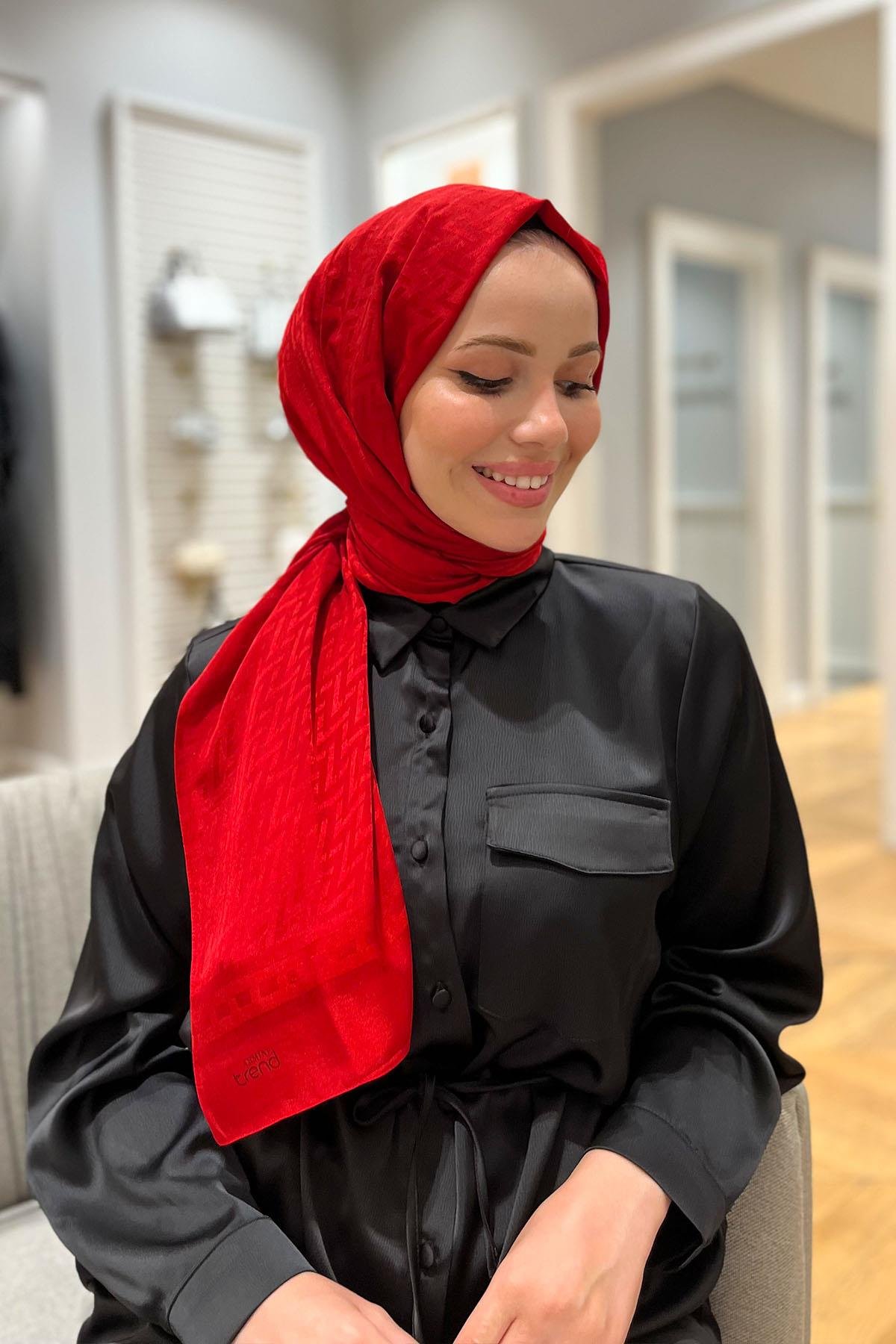 Armine Zikzak Desen, Pamuk Jakarlı, Diamond Şal - DIA7-4831 - Kırmızı