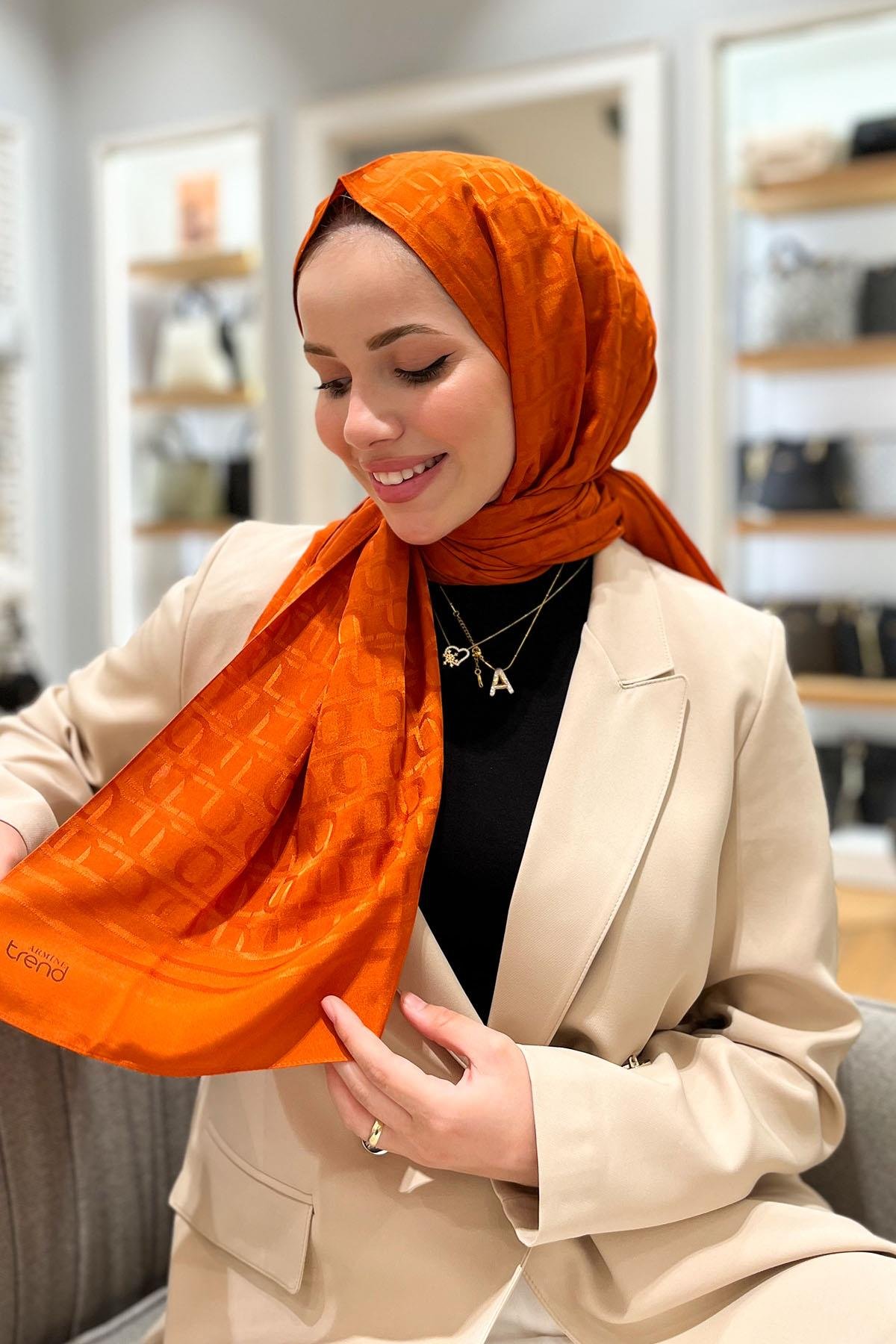 Armine Zincir Desen, Pamuk Jakarlı, Diamond Şal - DIA6-4820 - Turuncu