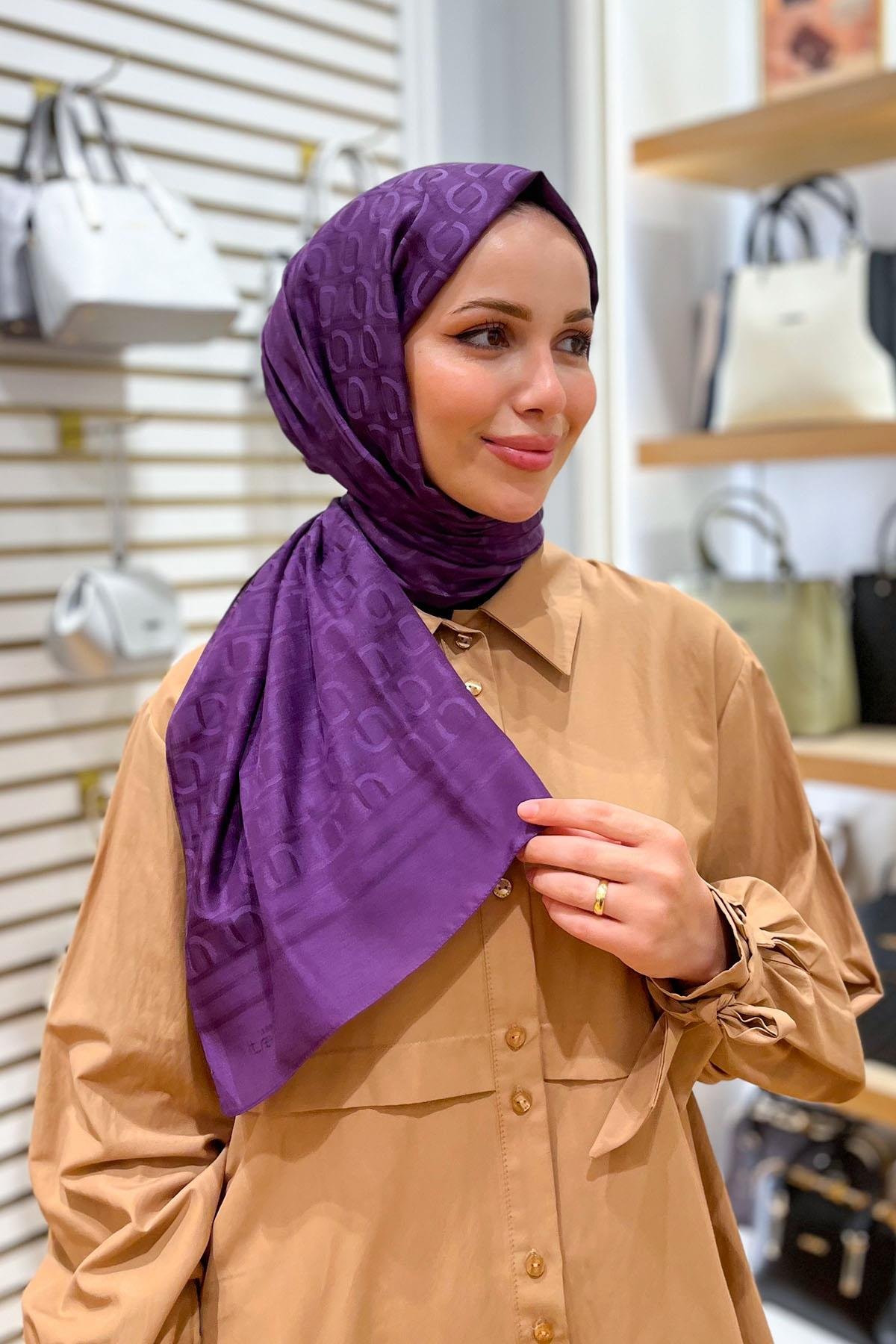 Armine Zincir Desen, Pamuk Jakarlı, Diamond Şal - DIA6-21086 - Mor