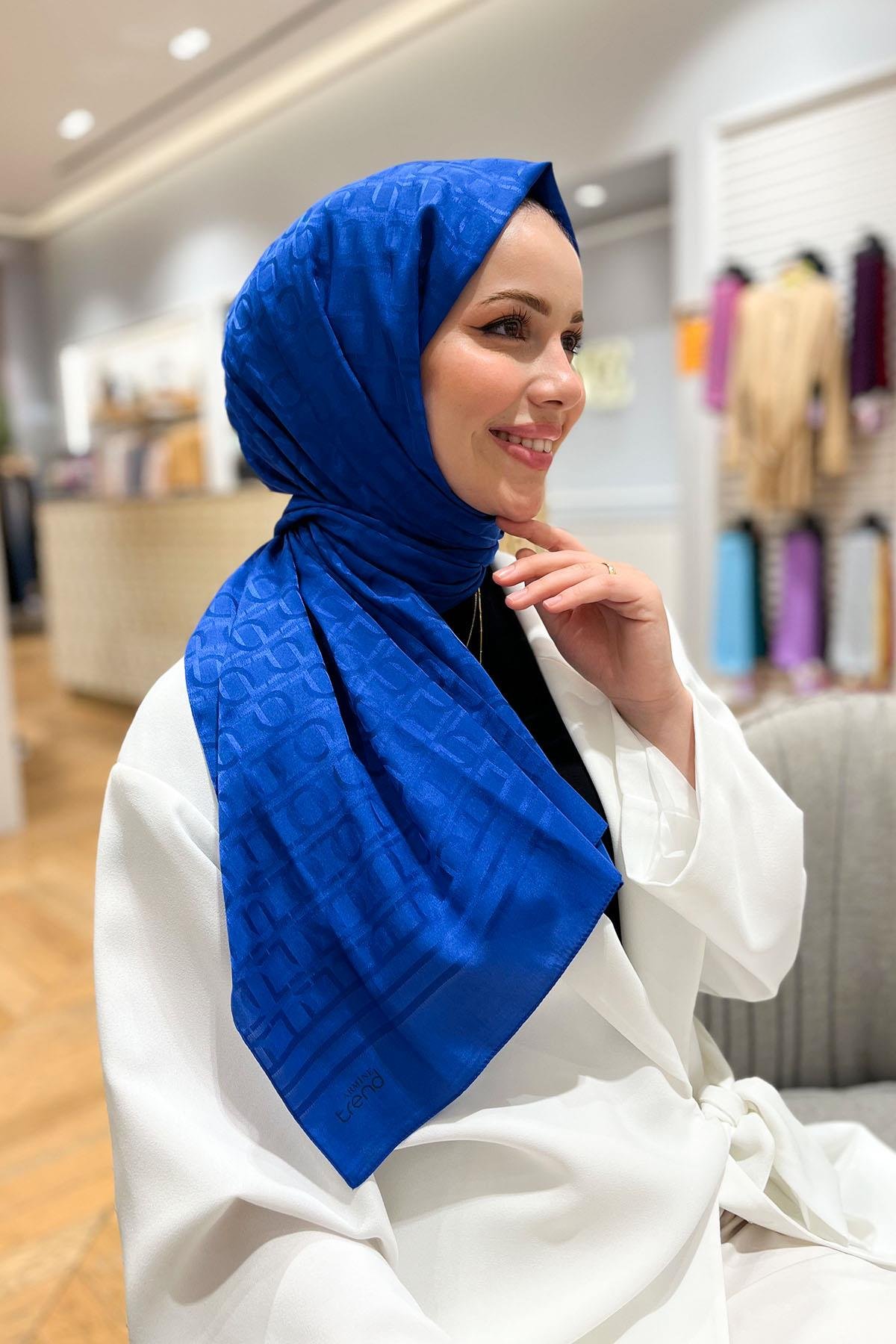 Armine Zincir Desen, Pamuk Jakarlı, Diamond Şal - DIA6-4824 - Saks Mavisi