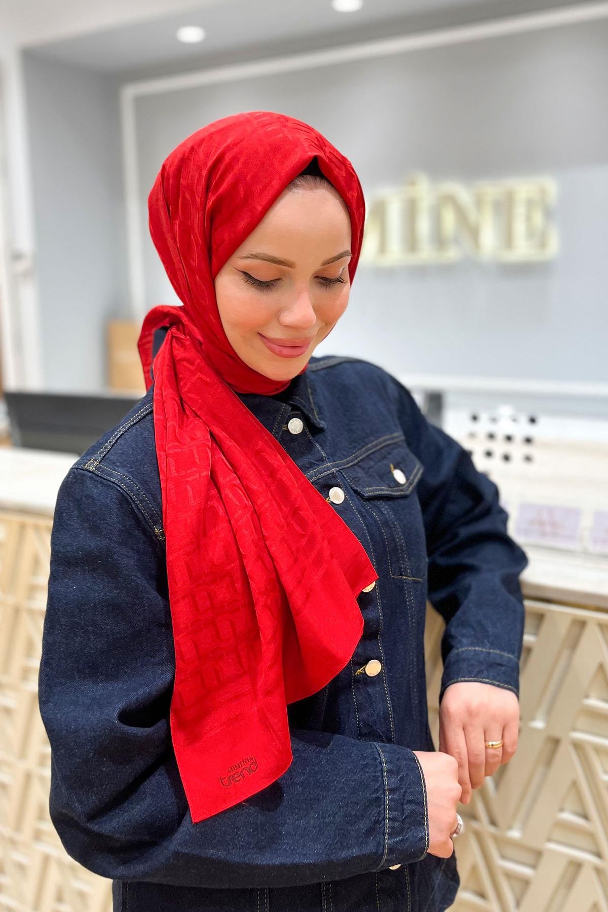 Armine Zincir Desen, Pamuk Jakarlı, Diamond Şal - DIA6-4831 - Kırmızı