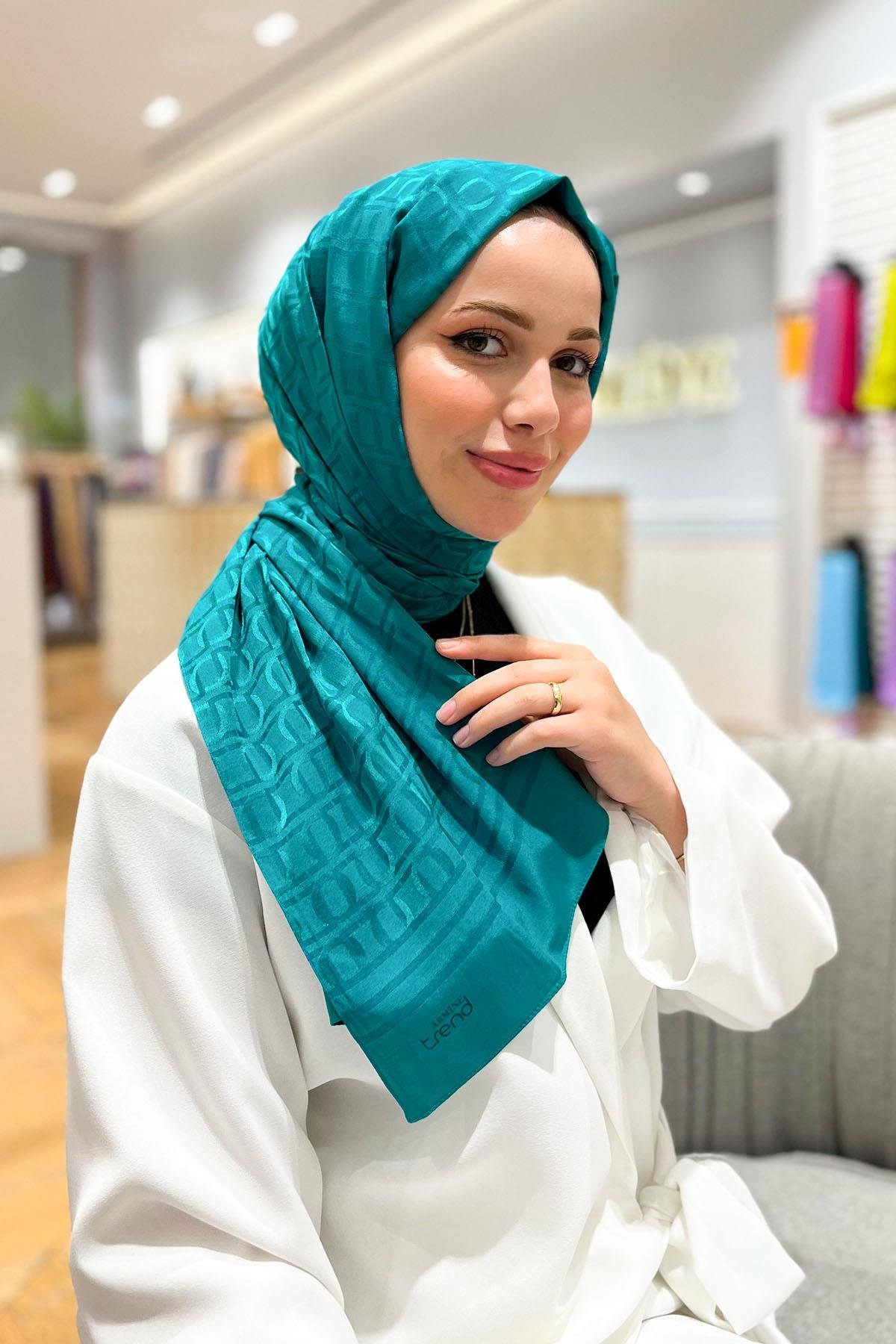 Armine Zincir Desen, Pamuk Jakarlı, Diamond Şal - DIA6-4821 - Turkuaz