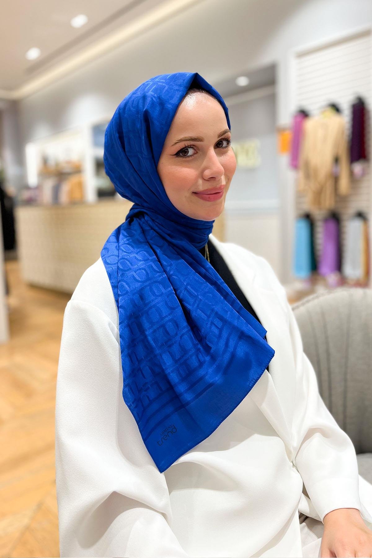 Armine Zincir Desen, Pamuk Jakarlı, Diamond Şal - DIA6-4824 - Saks Mavisi