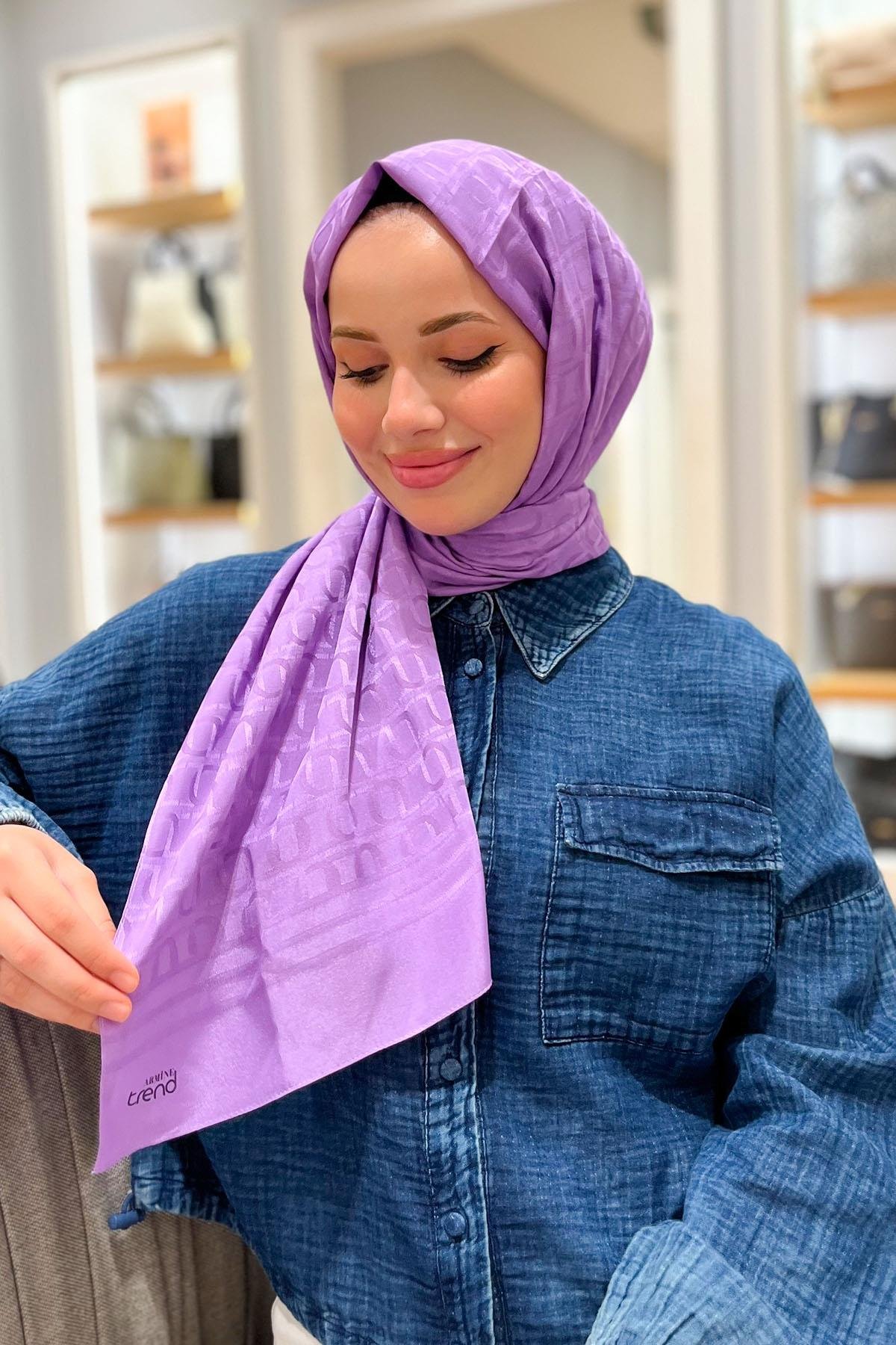 Armine Zincir Desen, Pamuk Jakarlı, Diamond Şal - DIA6-4822 - Eflatun