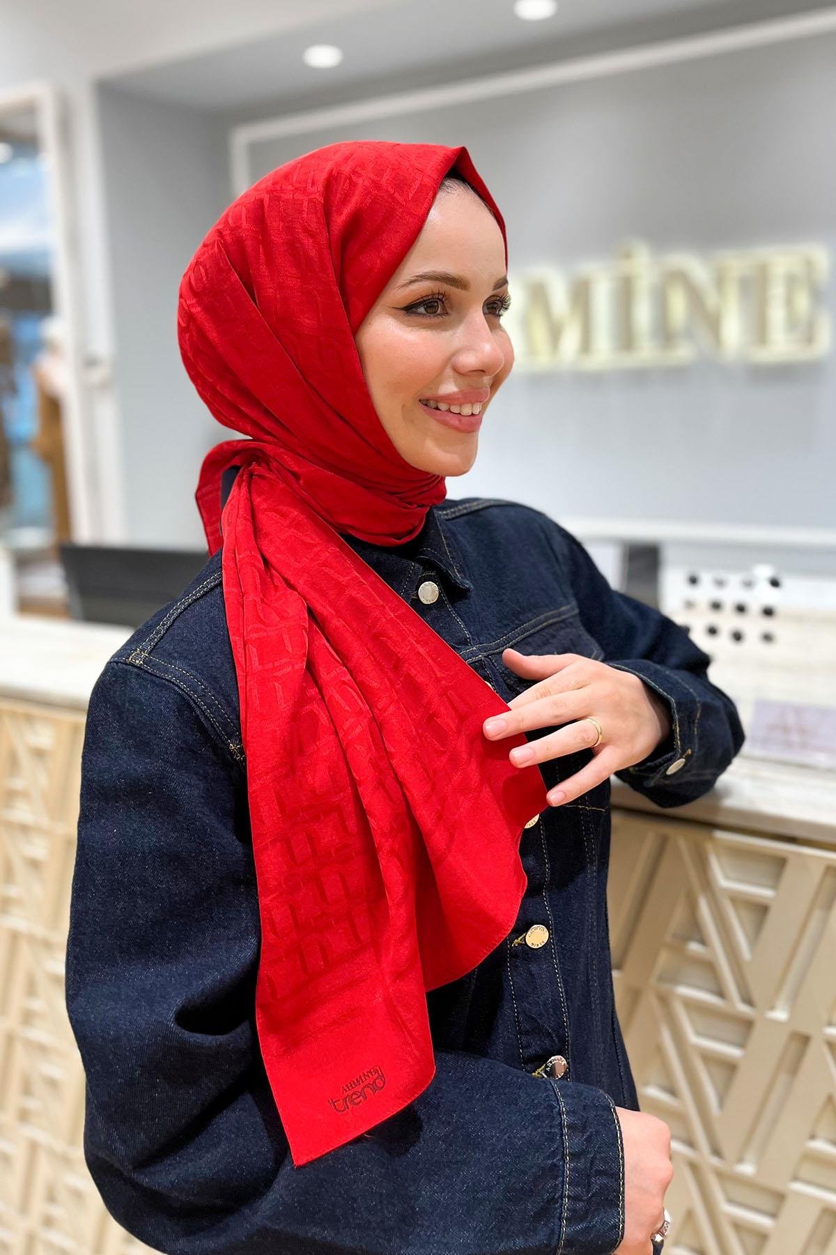 Armine Zincir Desen, Pamuk Jakarlı, Diamond Şal - DIA6-4831 - Kırmızı