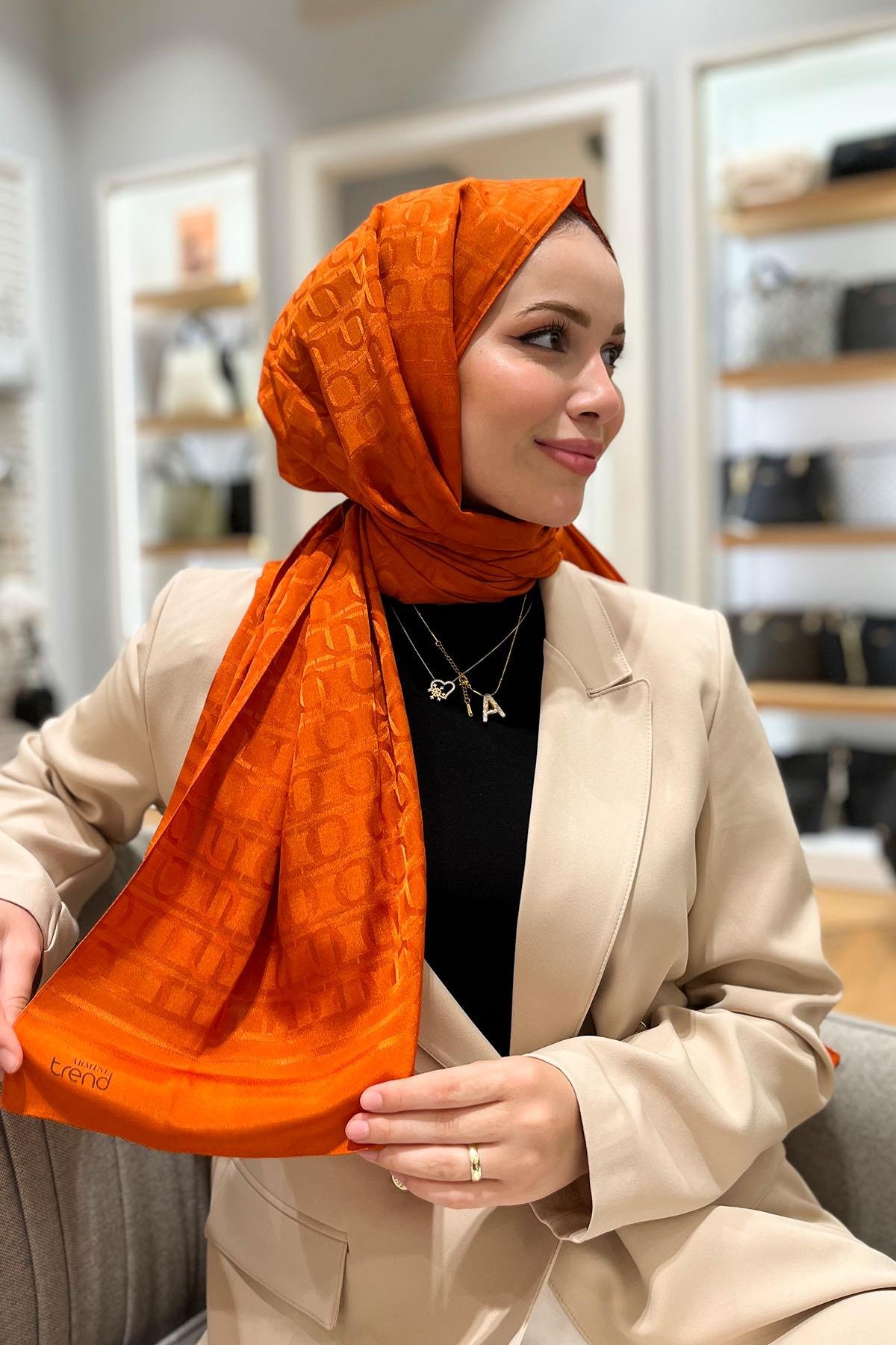 Armine Zincir Desen, Pamuk Jakarlı, Diamond Şal - DIA6-4820 - Turuncu