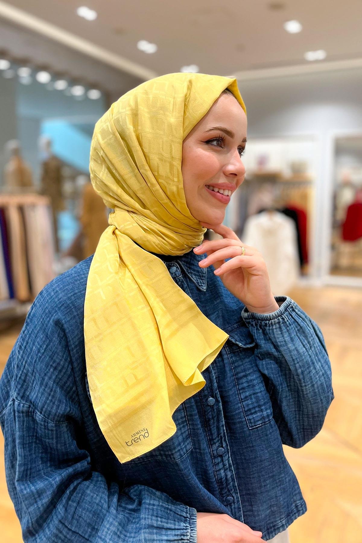 Armine Zincir Desen, Pamuk Jakarlı, Diamond Şal - DIA6-4826 - Sarı