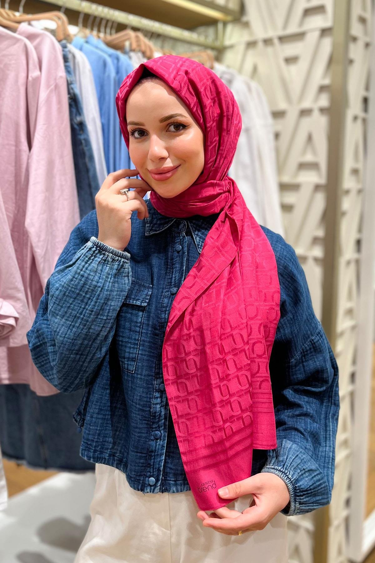 Armine Zincir Desen, Pamuk Jakarlı, Diamond Şal - DIA6-52 - Fuşya