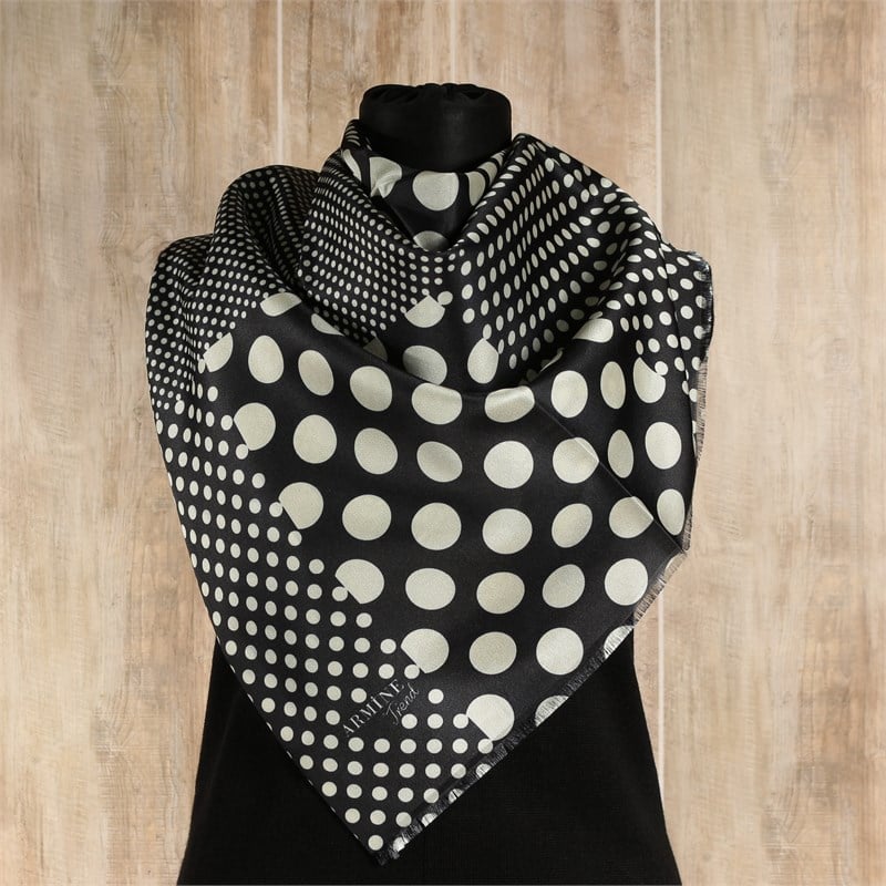 Armine Trend Dijital Baskılı Tafta Eşarp - Puantiyeli Desen - 2078 B15 - Siyah, Beyaz
