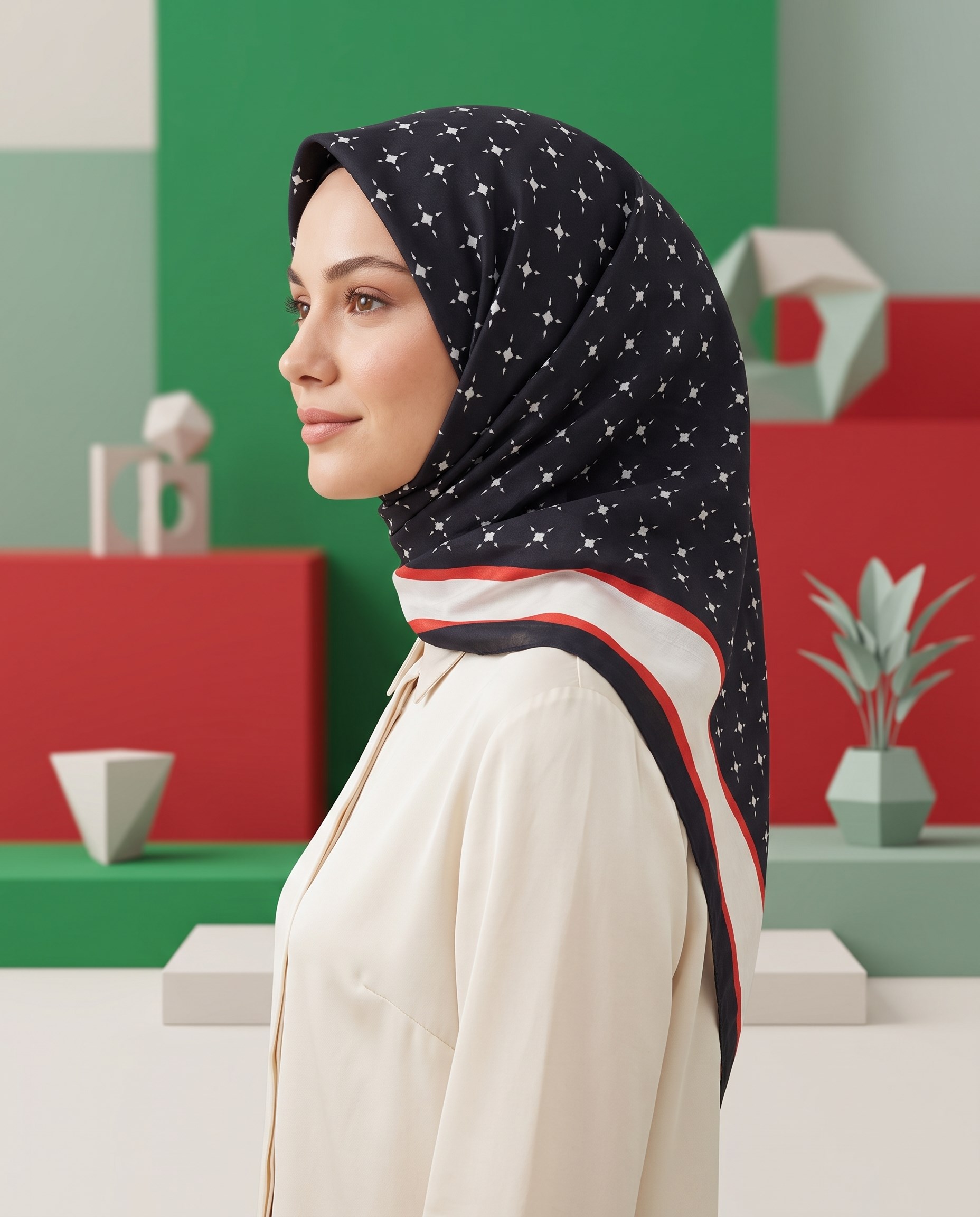 Benetton Viskon Eşarp - Siena - 1001-071 - Kırmızı, Siyah