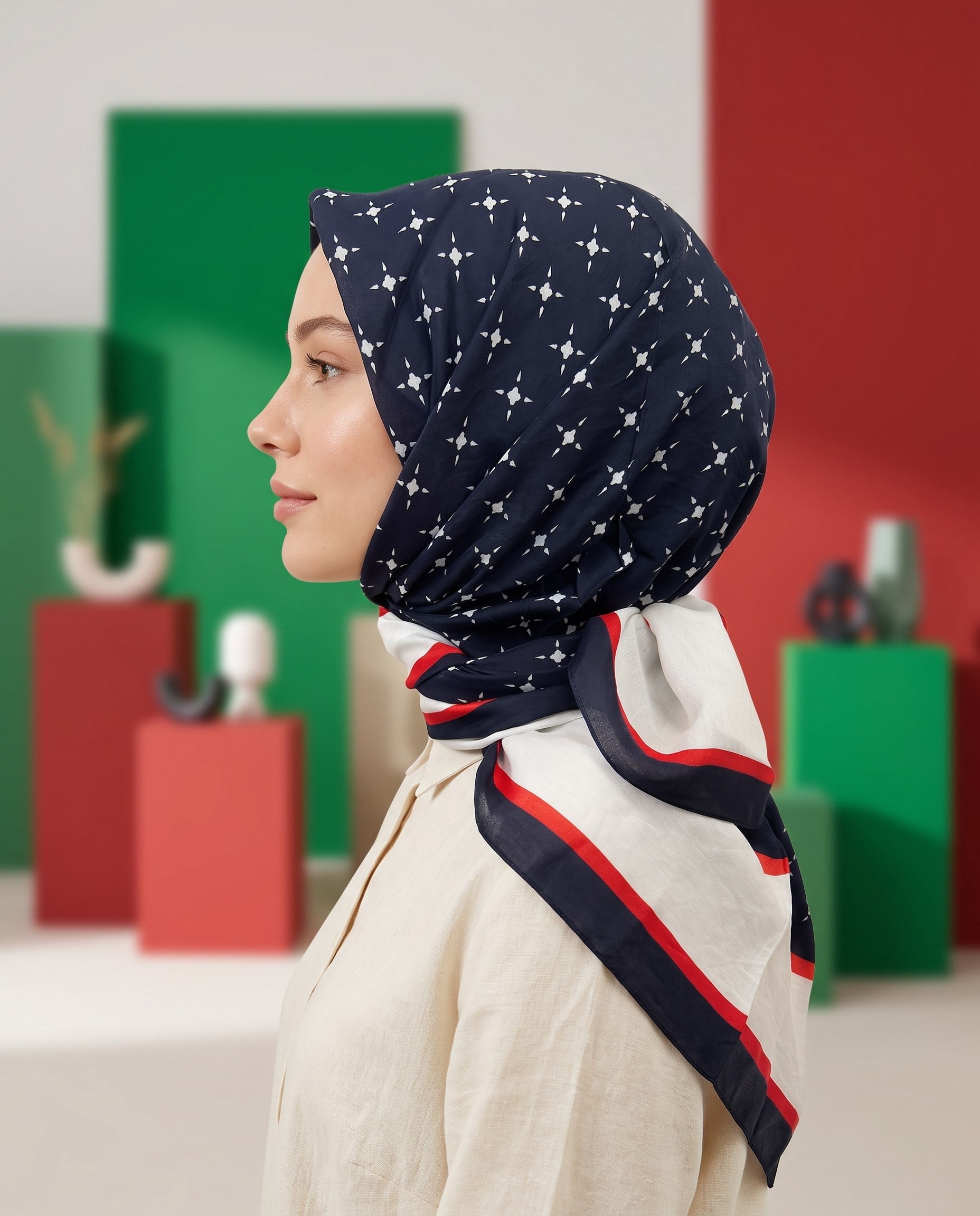 Benetton Viskon Eşarp - Siena - 1001-071 - Kırmızı, Siyah