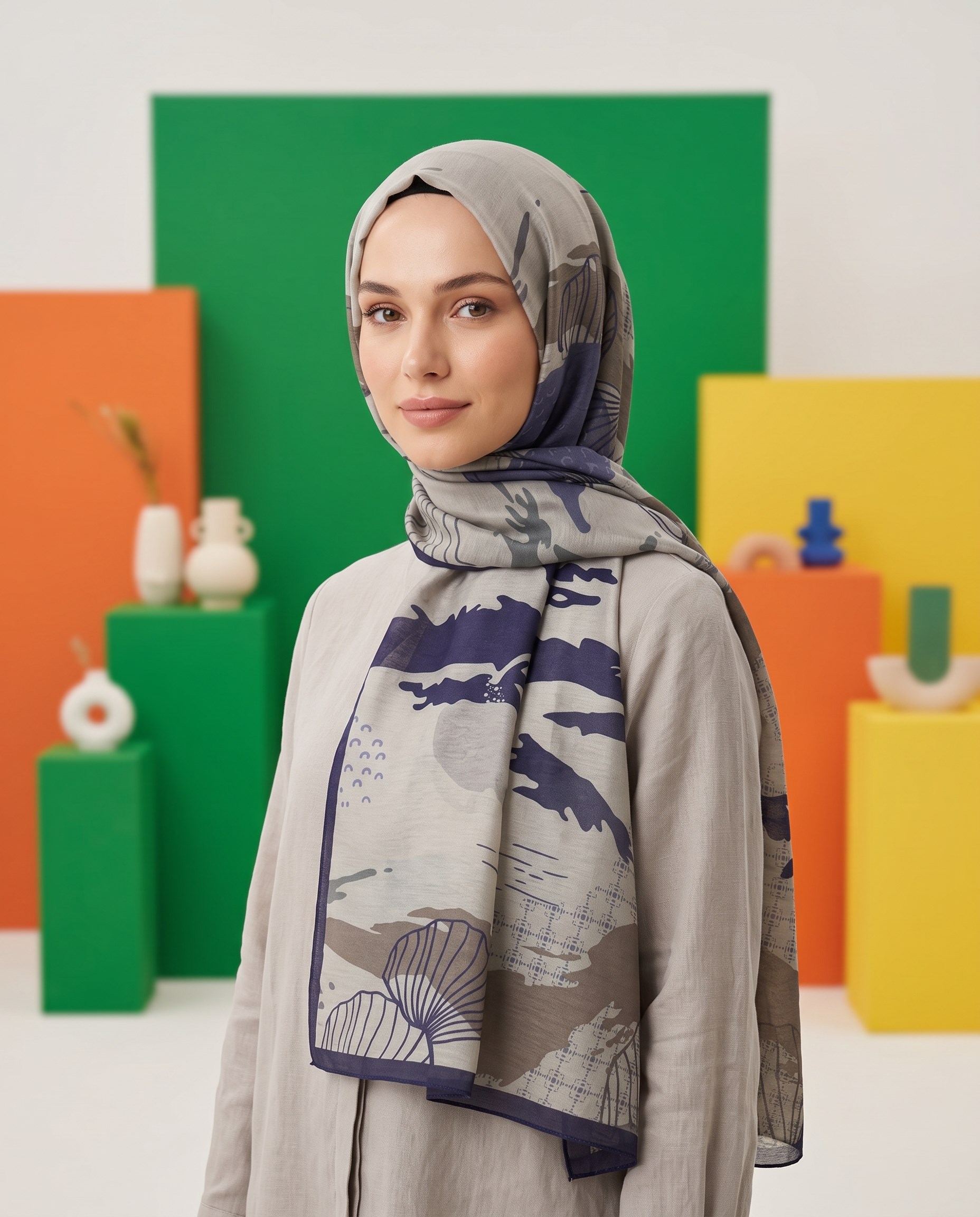 Benetton Viskon Şal - Fiore - 1010-010 - Antrasit