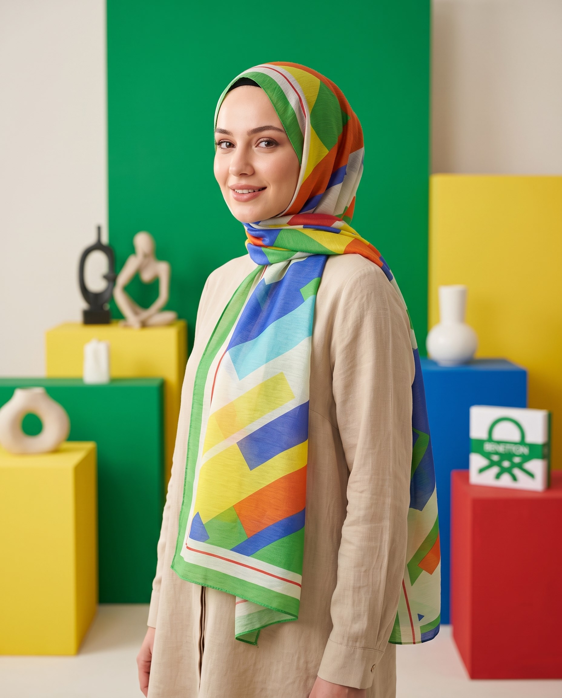 Benetton Viskon Şal - Fiore - 1012-005 - Yeşil