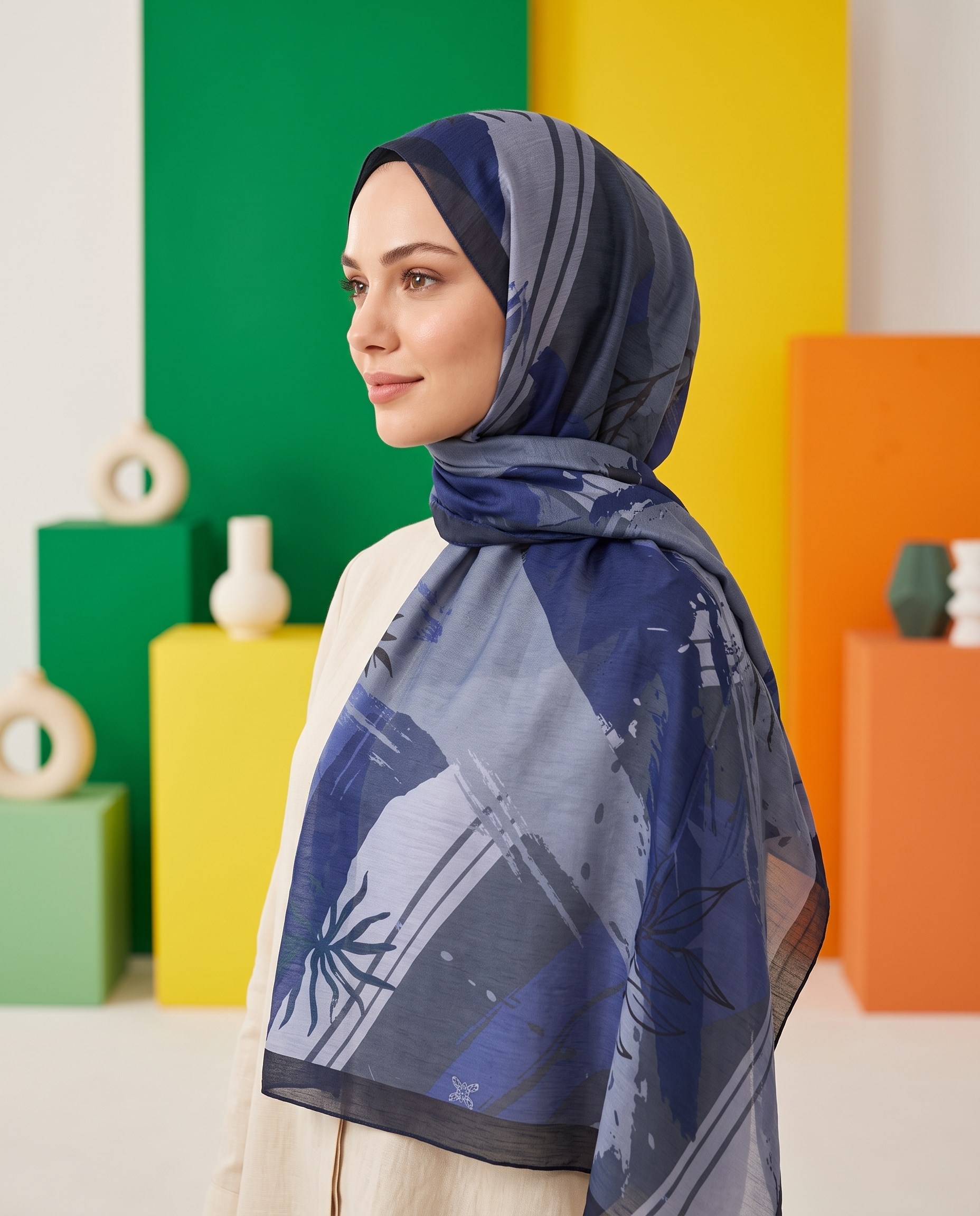 Benetton Viskon Şal - Fiore - 1014-031 - İndigo