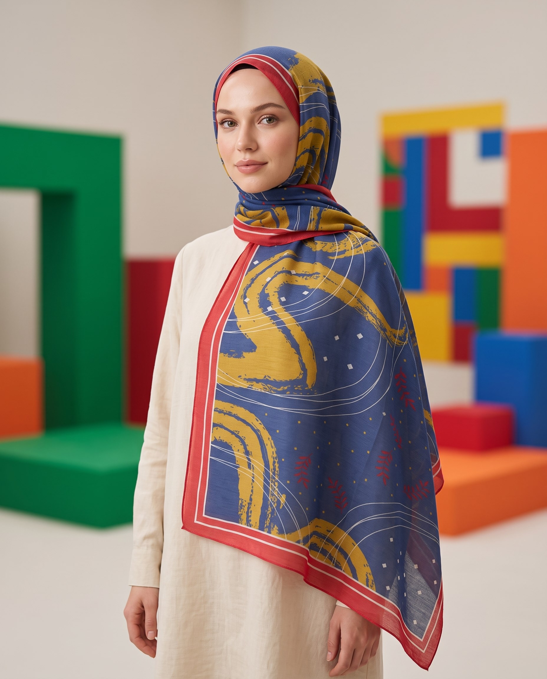 Benetton Viskon Şal - Fiore - 1015-031 - İndigo