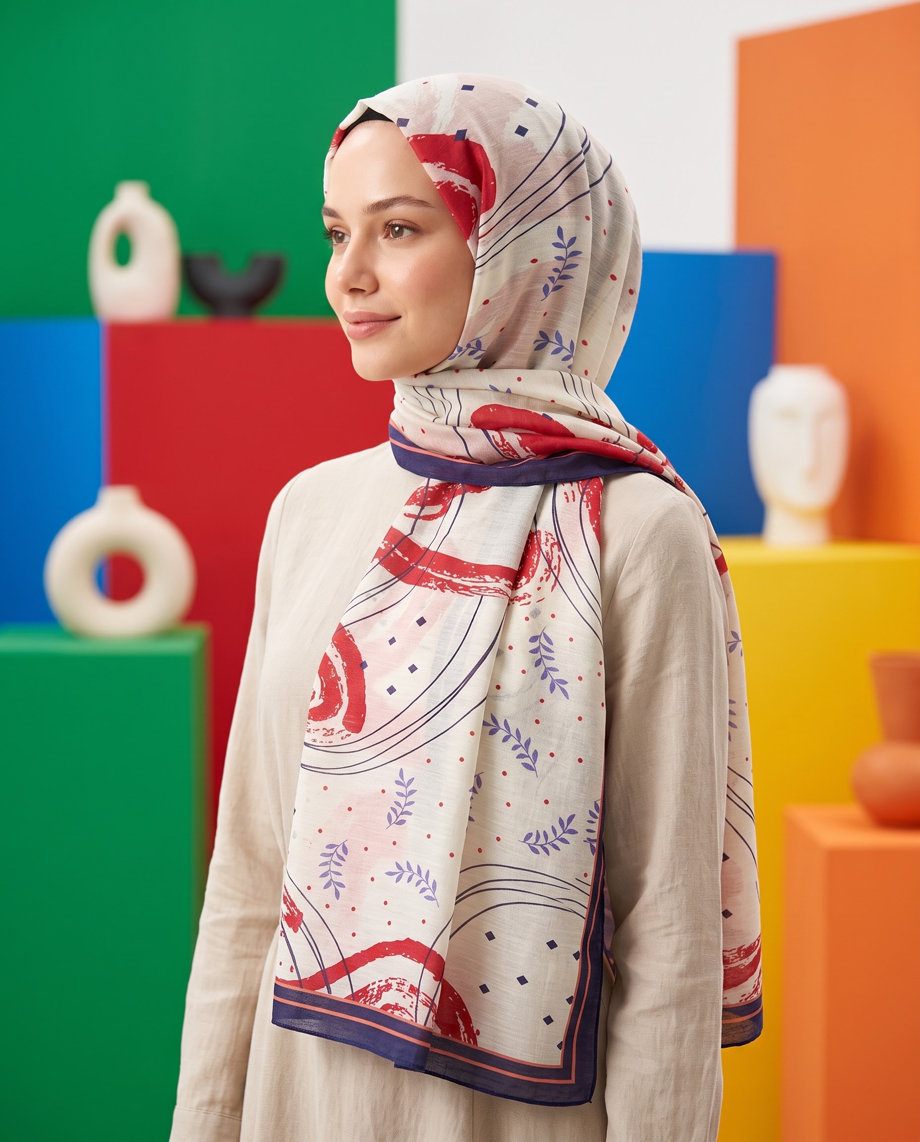 Benetton Viskon Şal - Fiore - 1015-051 - Ekru