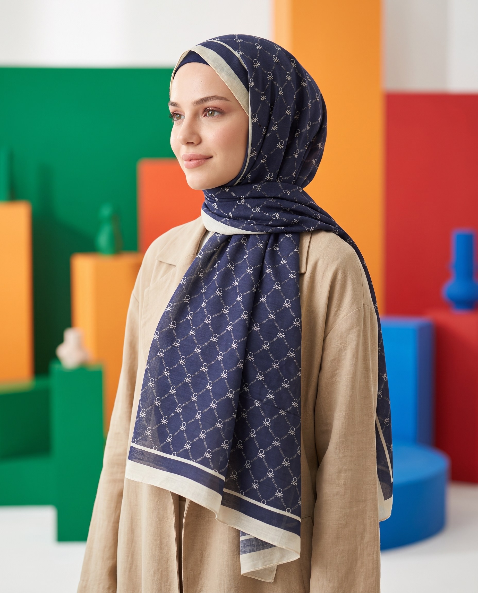 Benetton Viskon Şal - Fiore - 1041-003 - Lacivert