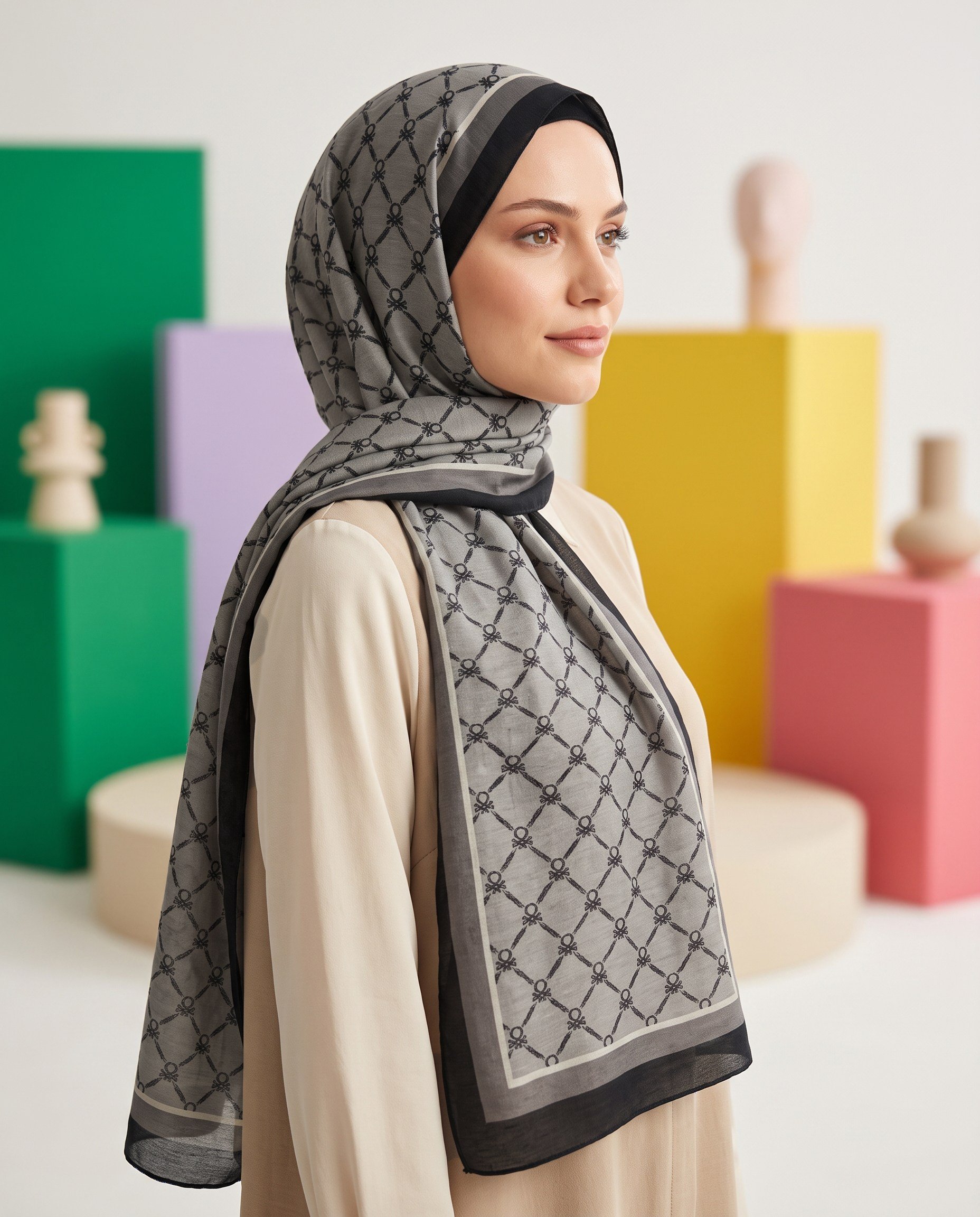 Benetton Viskon Şal - Fiore - 1041-009 - Gri