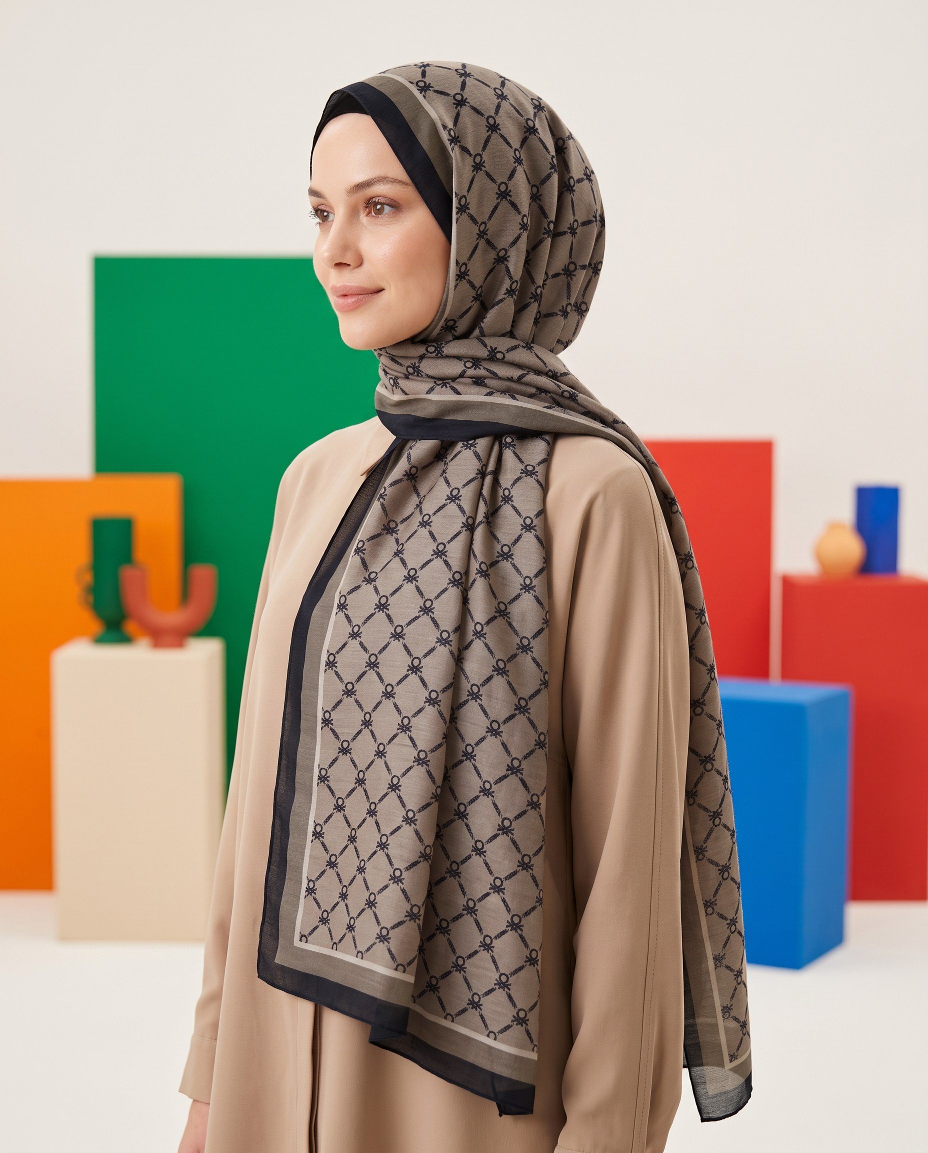 Benetton Viskon Şal - Fiore - 1041-012 - Bej