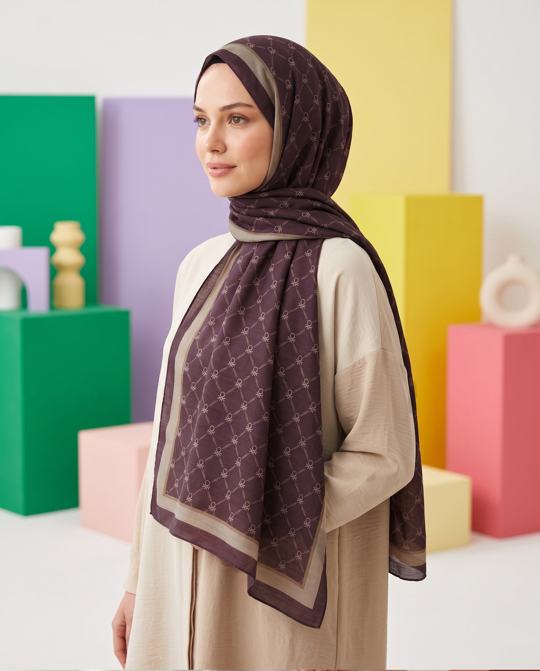 Benetton Viskon Şal - Fiore - 1041-027 - Mürdüm