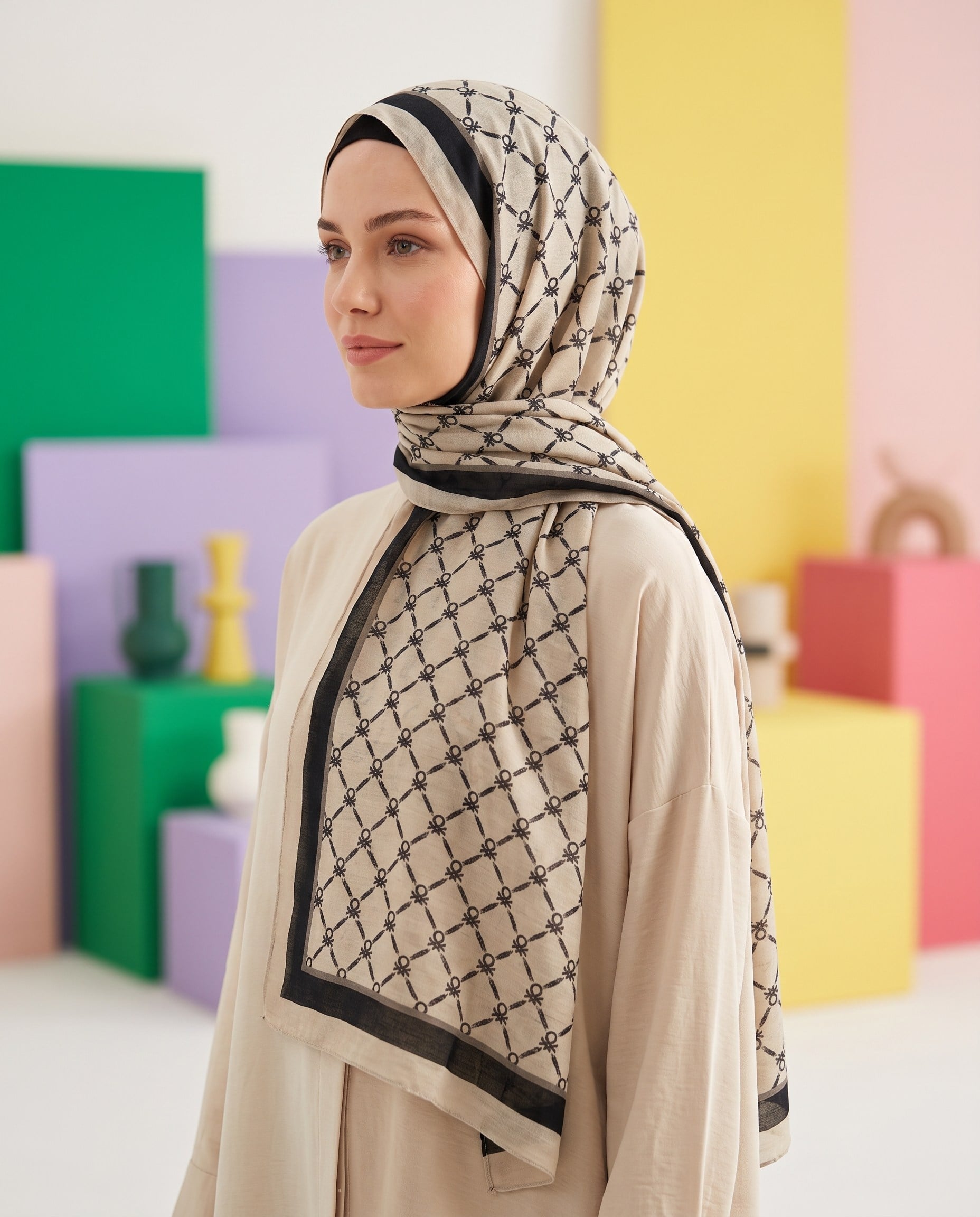 Benetton Viskon Şal - Fiore - 1041-081 - Taş