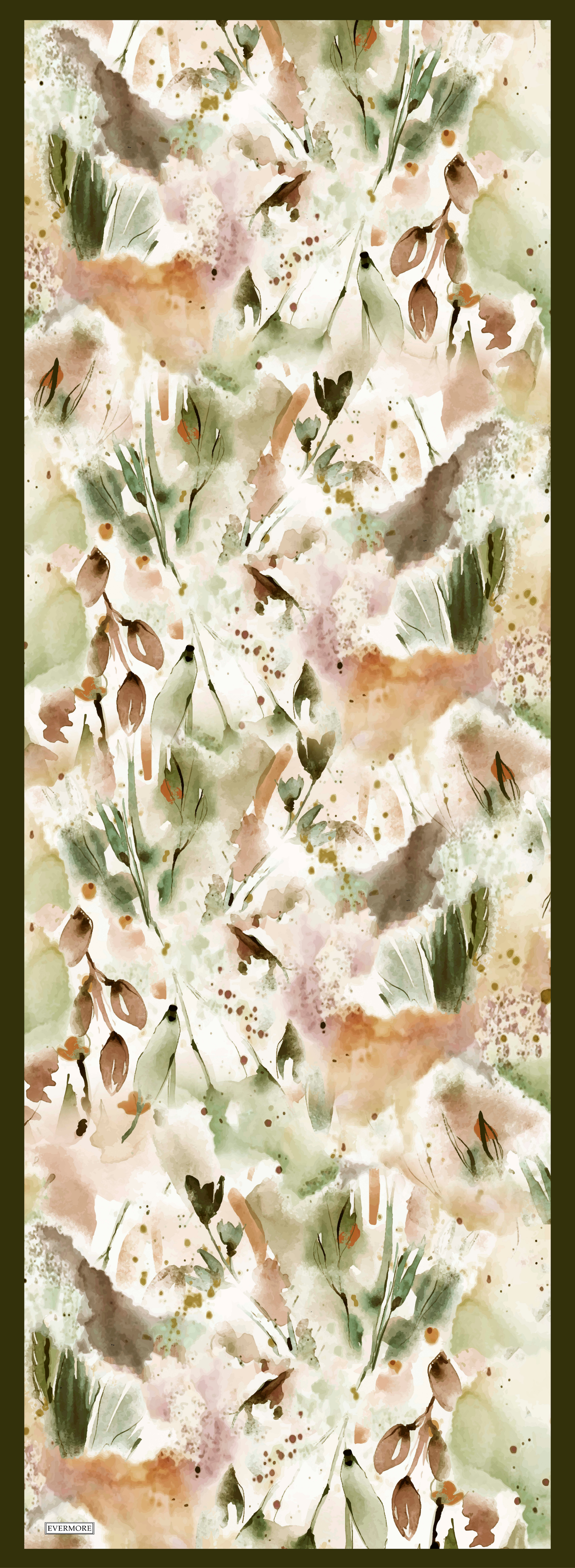 Evermore Elegance Şal - Ebru Desen - EM061-20 - Yeşil, Kiremit