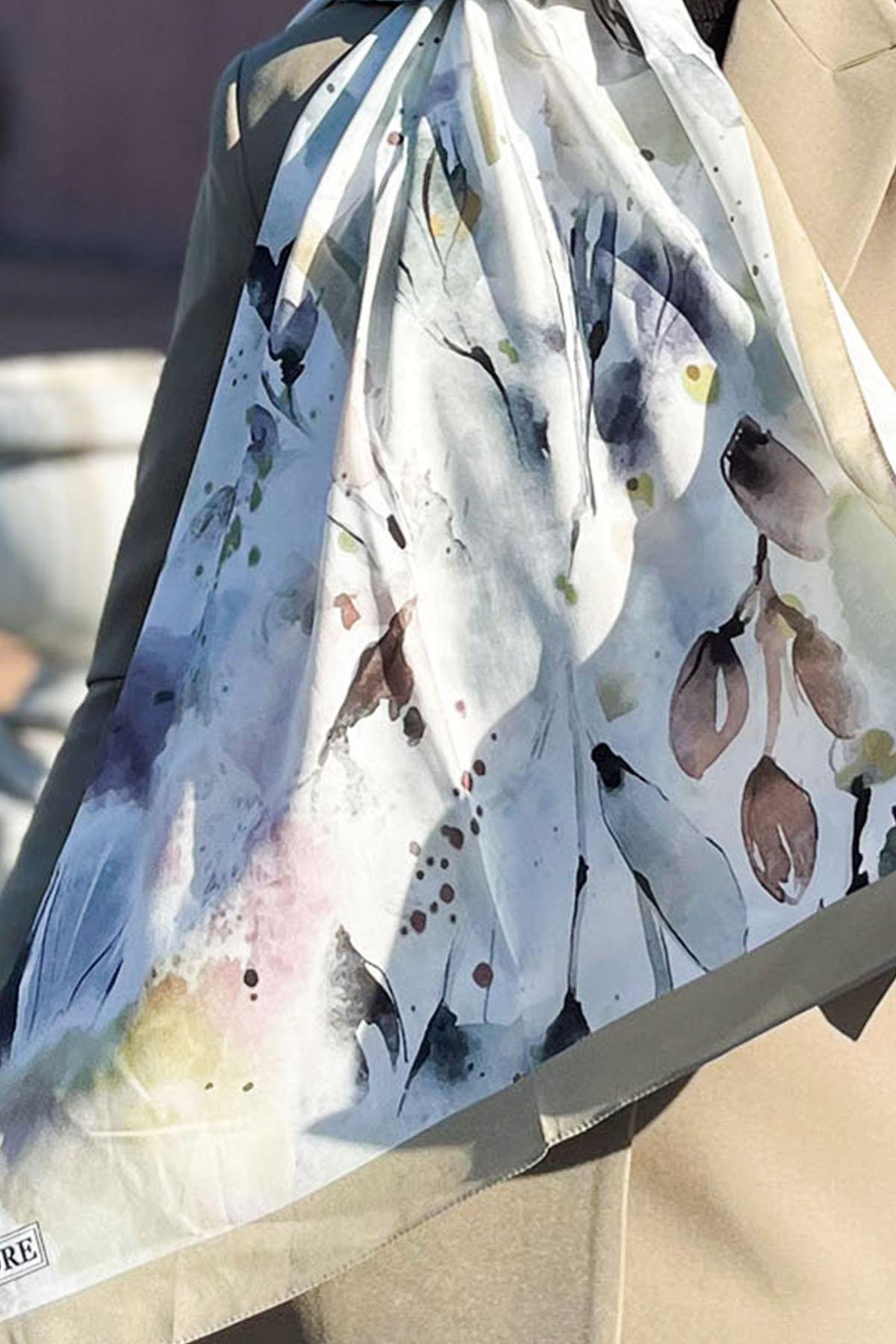 Evermore Elegance Şal - Ebru Desen - EM061-12 - Yeşil, Pembe, Mor