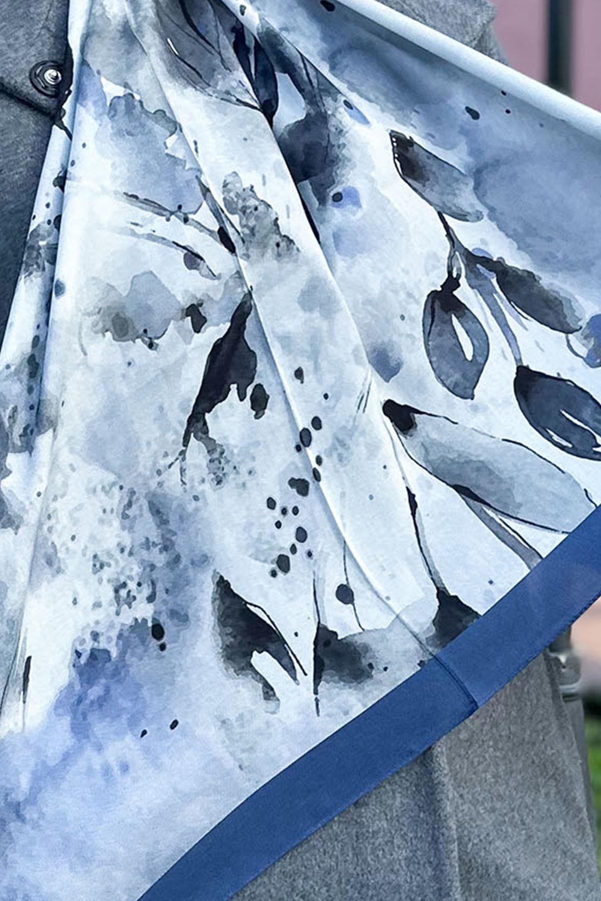 Evermore Elegance Şal - Ebru Desen - EM061-17 - Siyah, Mavi