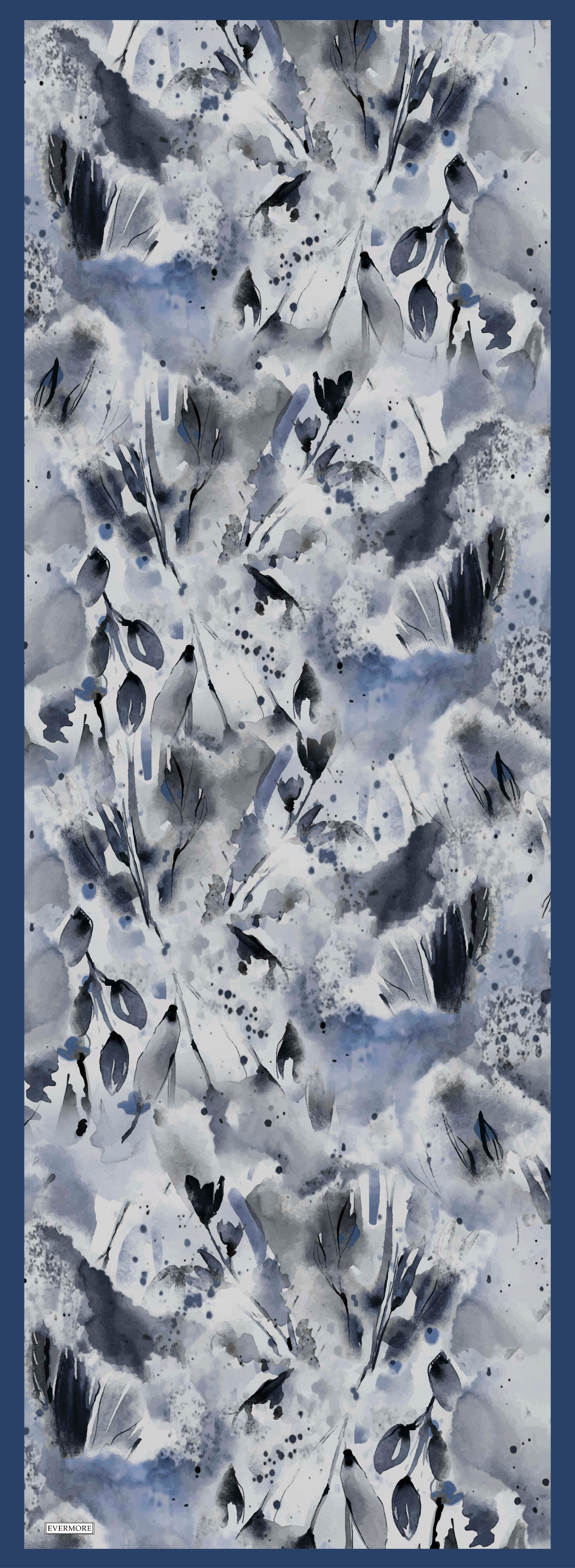 Evermore Elegance Şal - Ebru Desen - EM061-17 - Siyah, Mavi