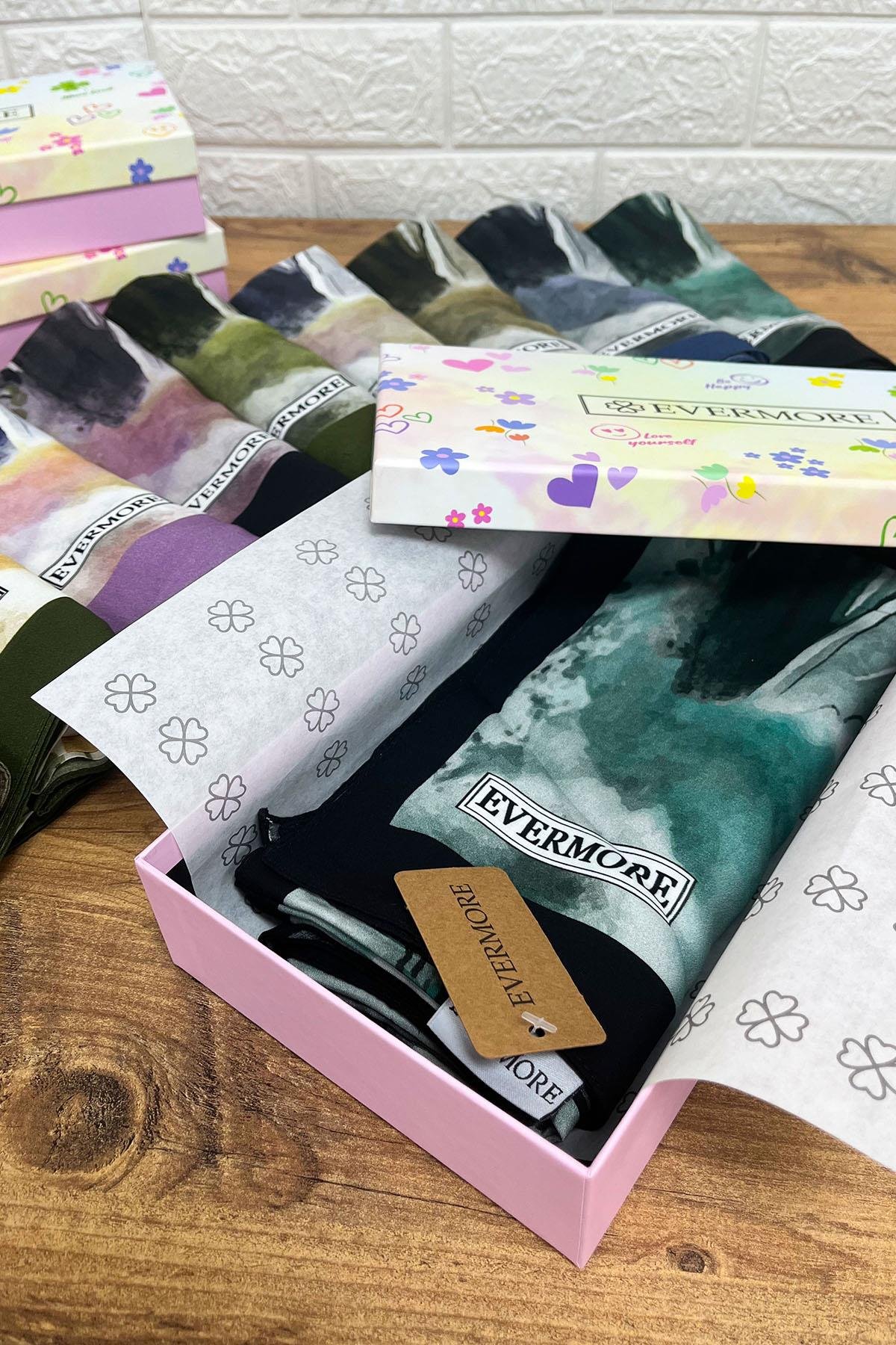 Evermore Elegance Şal - Ebru Desen - EM061-17 - Siyah, Mavi