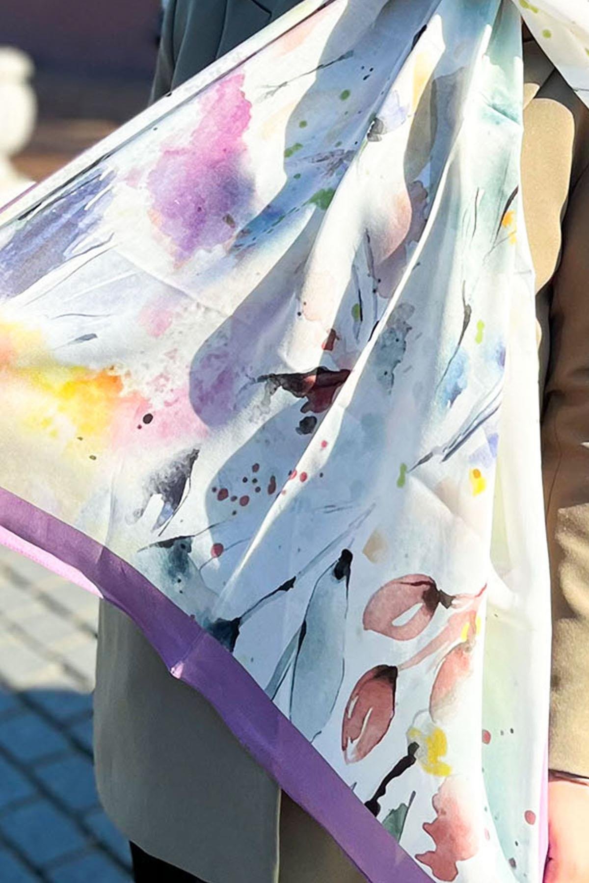 Evermore Elegance Şal - Ebru Desen - EM061-01 - Mor, Pembe, Yeşil