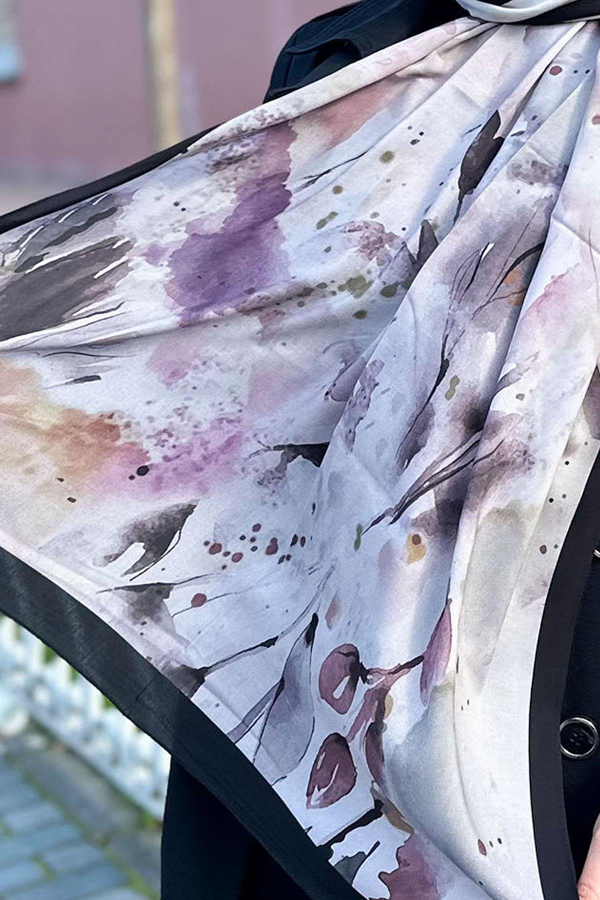 Evermore Elegance Şal - Ebru Desen - EM061-06 - Siyah, Mor