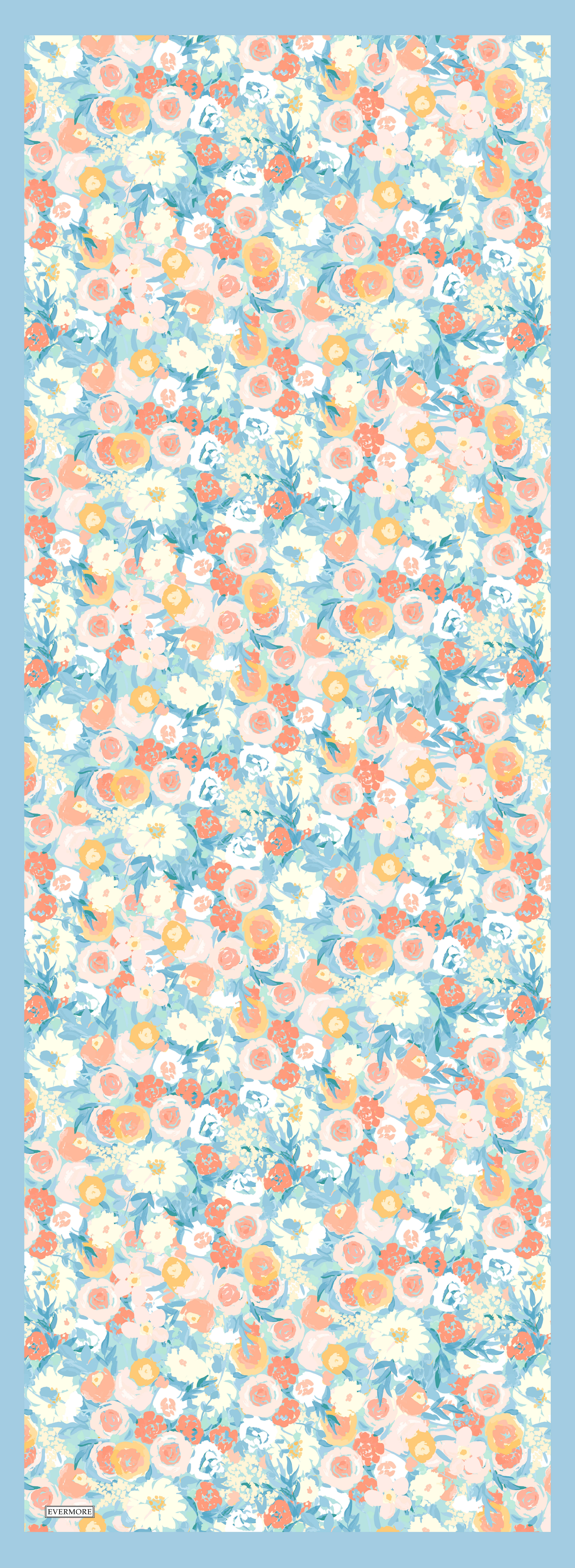 Evermore Elegance Şal - Rosa Desen - EM003-01 - Mavi, Pembe