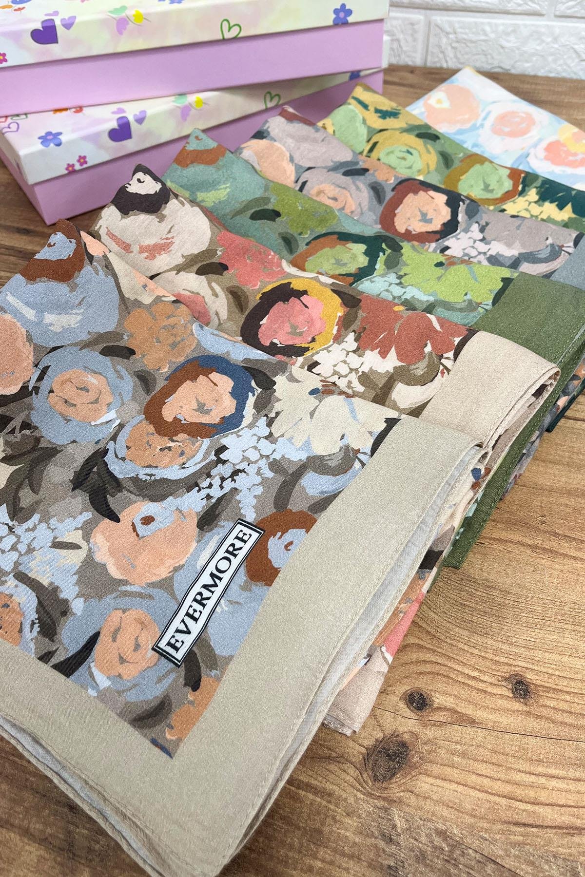 Evermore Elegance Şal - Rosa Desen - EM003-01 - Mavi, Pembe