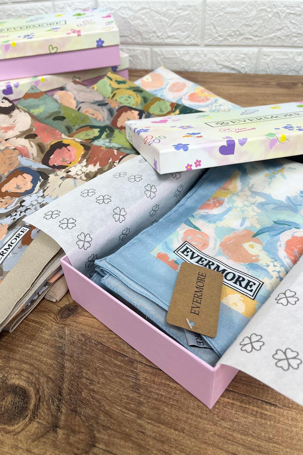 Evermore Elegance Şal - Rosa Desen - EM003-01 - Mavi, Pembe