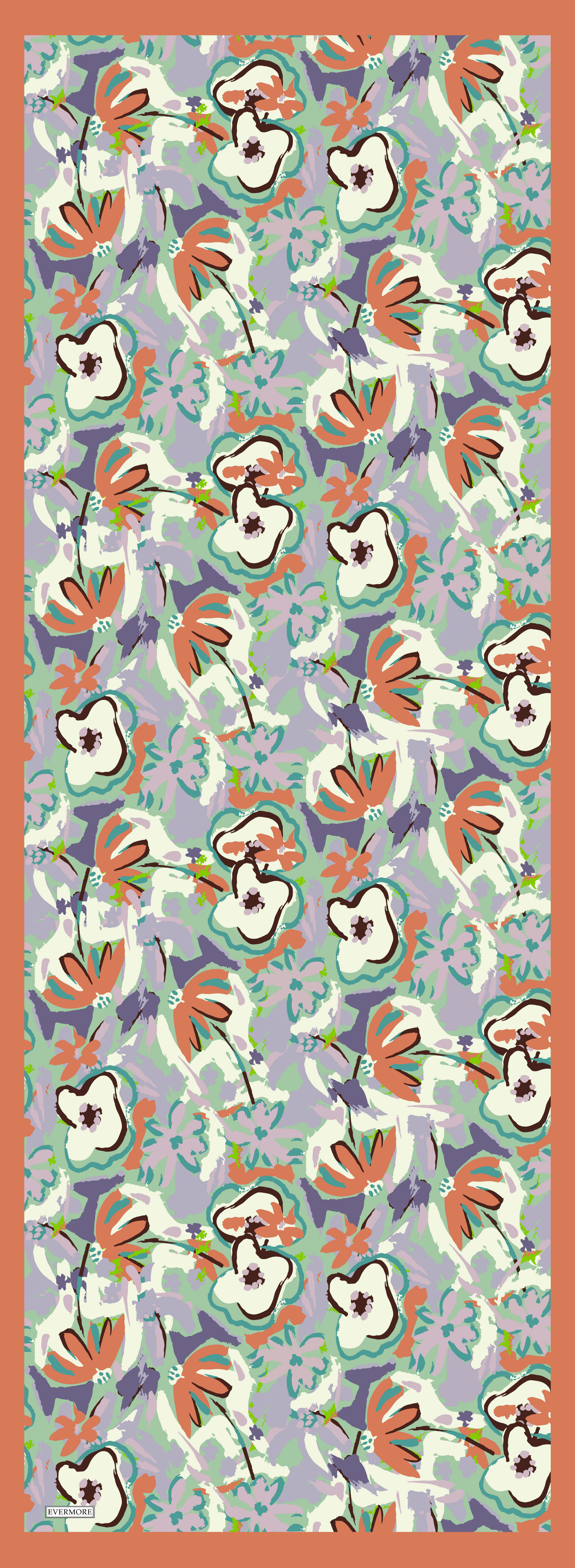 Evermore Elegance Şal - Violeta Desen - EM004-01 - Mor, Kiremit