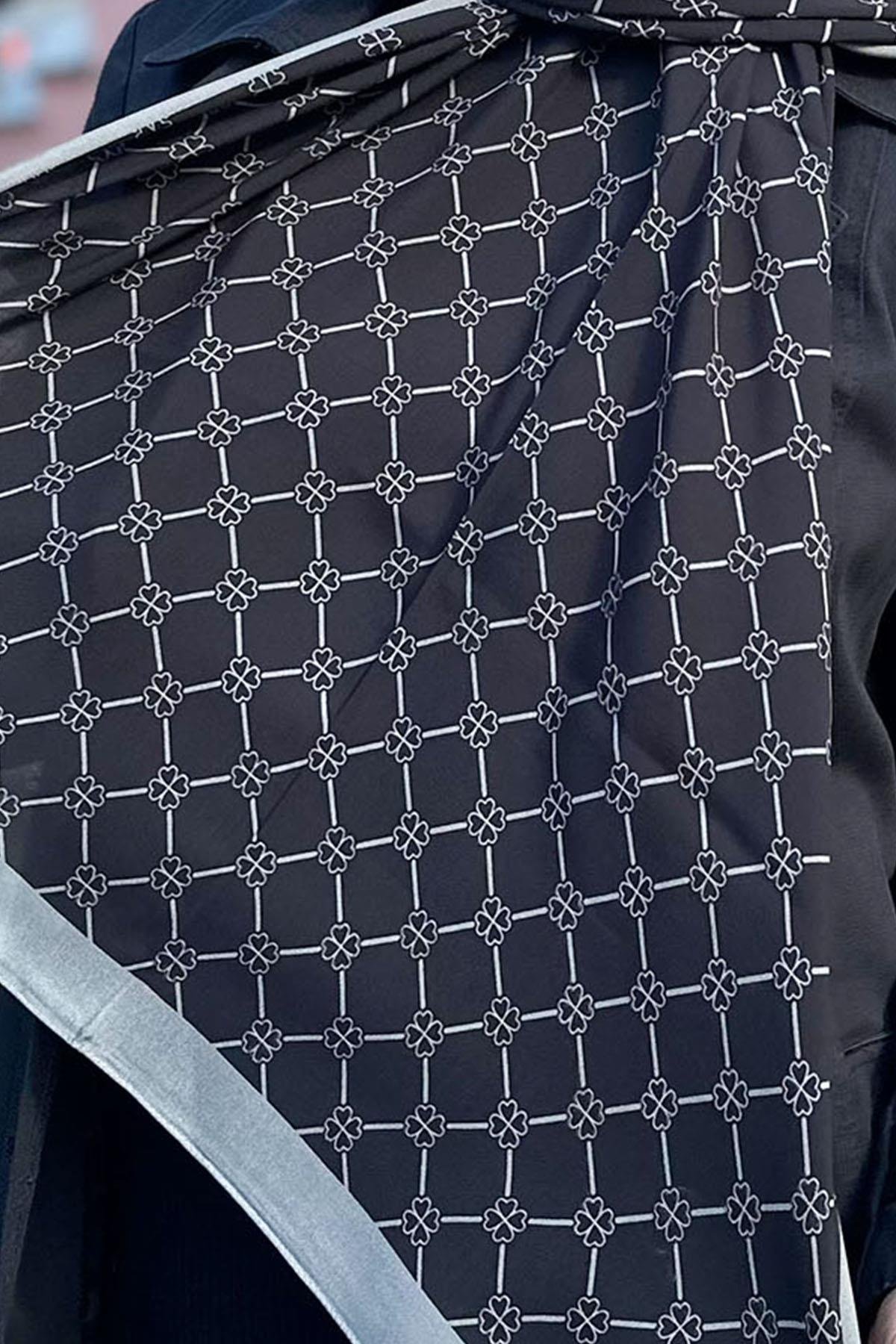 Evermore Elegance Şal - Yonca Desen - EM060-23 - Siyah, Gri