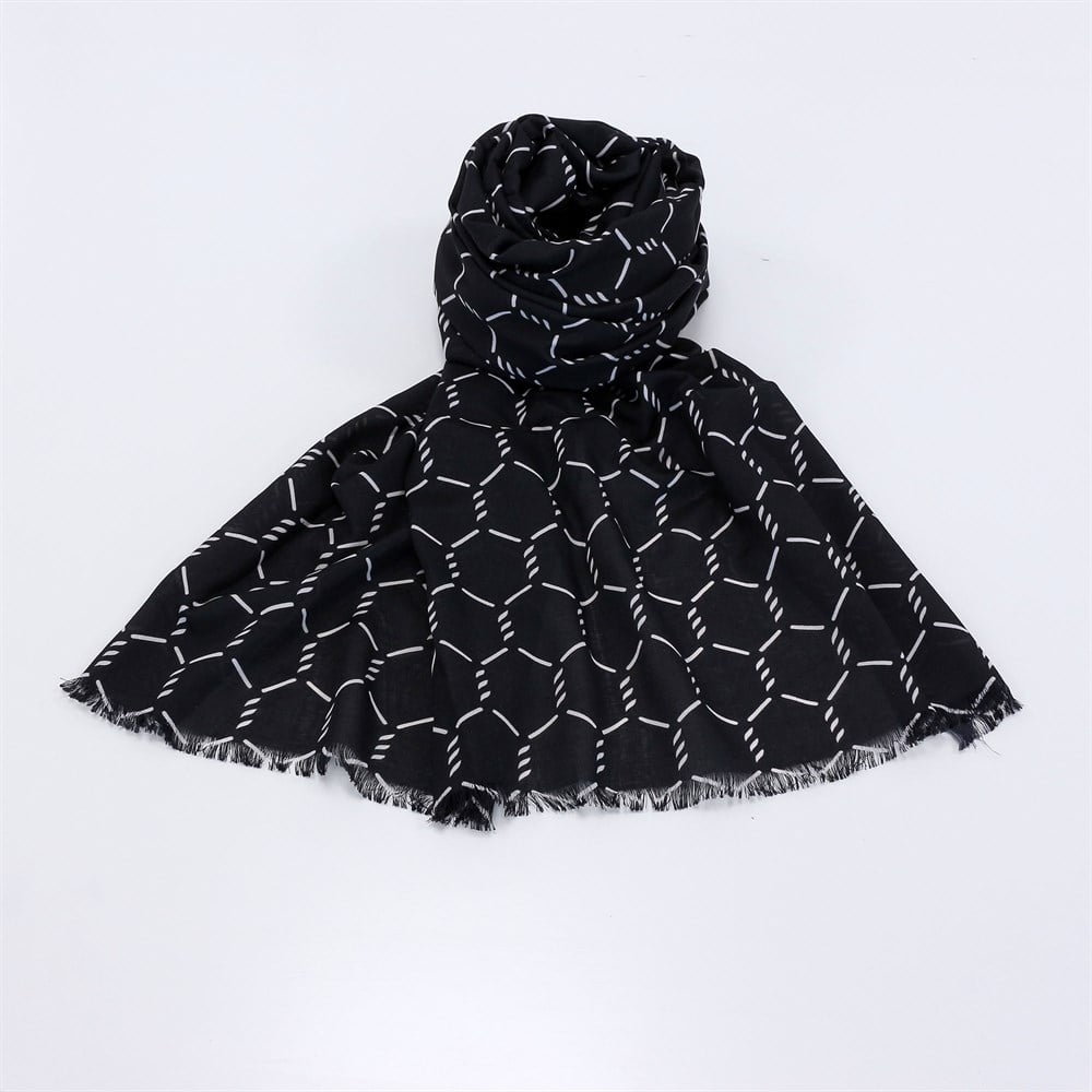 Eyfel Pamuklu Şal - EF05 - Siyah Beyaz