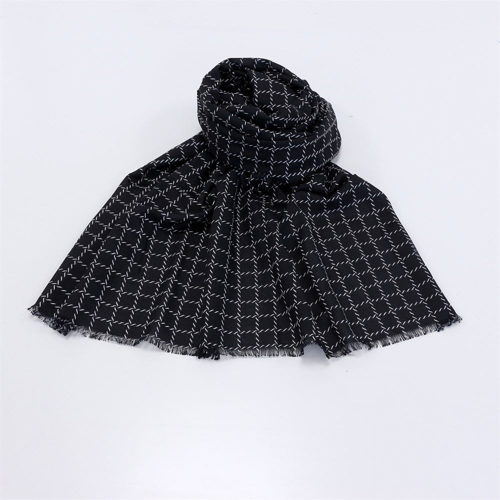 Eyfel Pamuklu Şal - EF06 - Siyah Beyaz